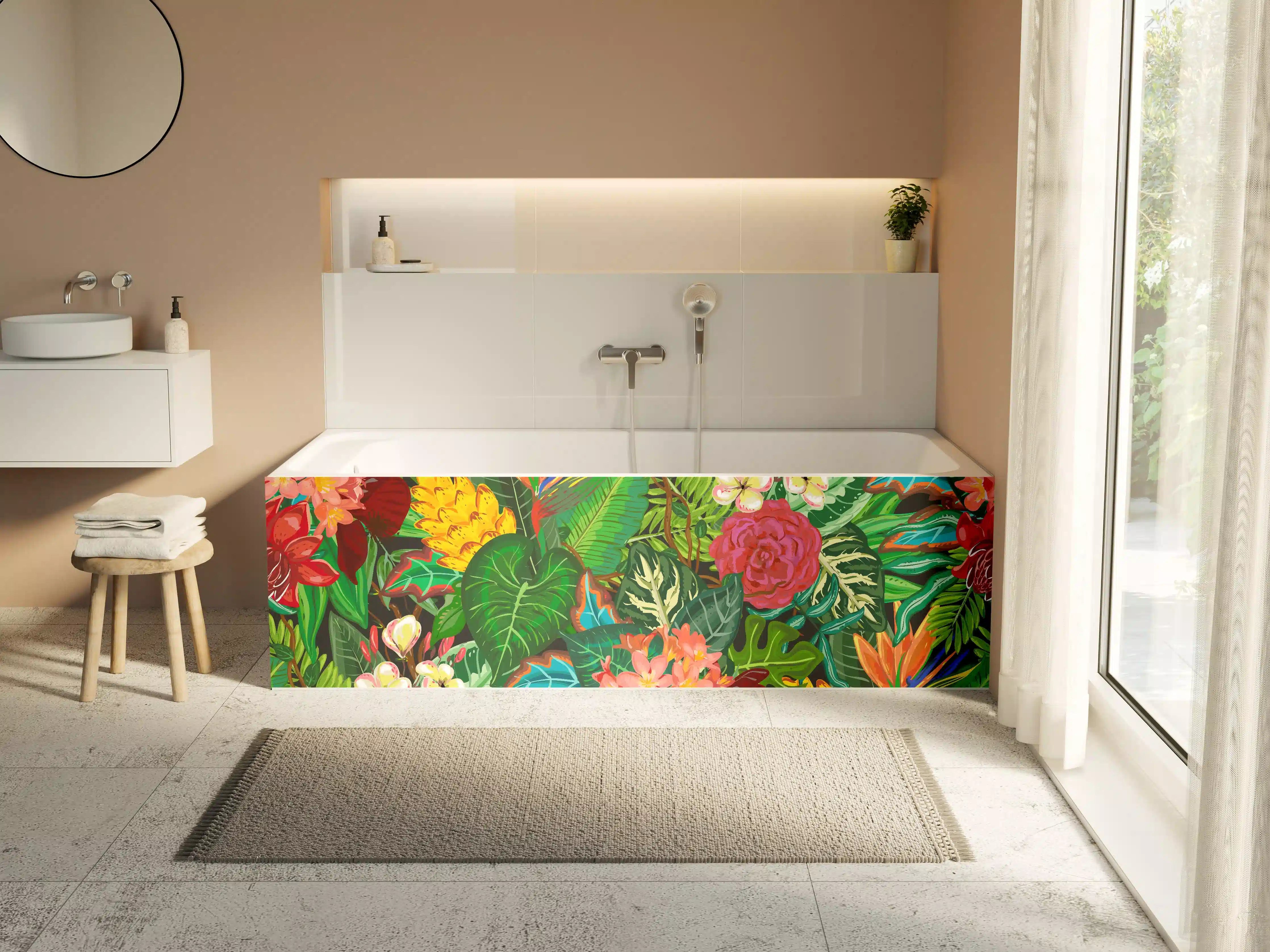Badewannen-Rückwand - Bunte Dschungel-Muster-Tapete