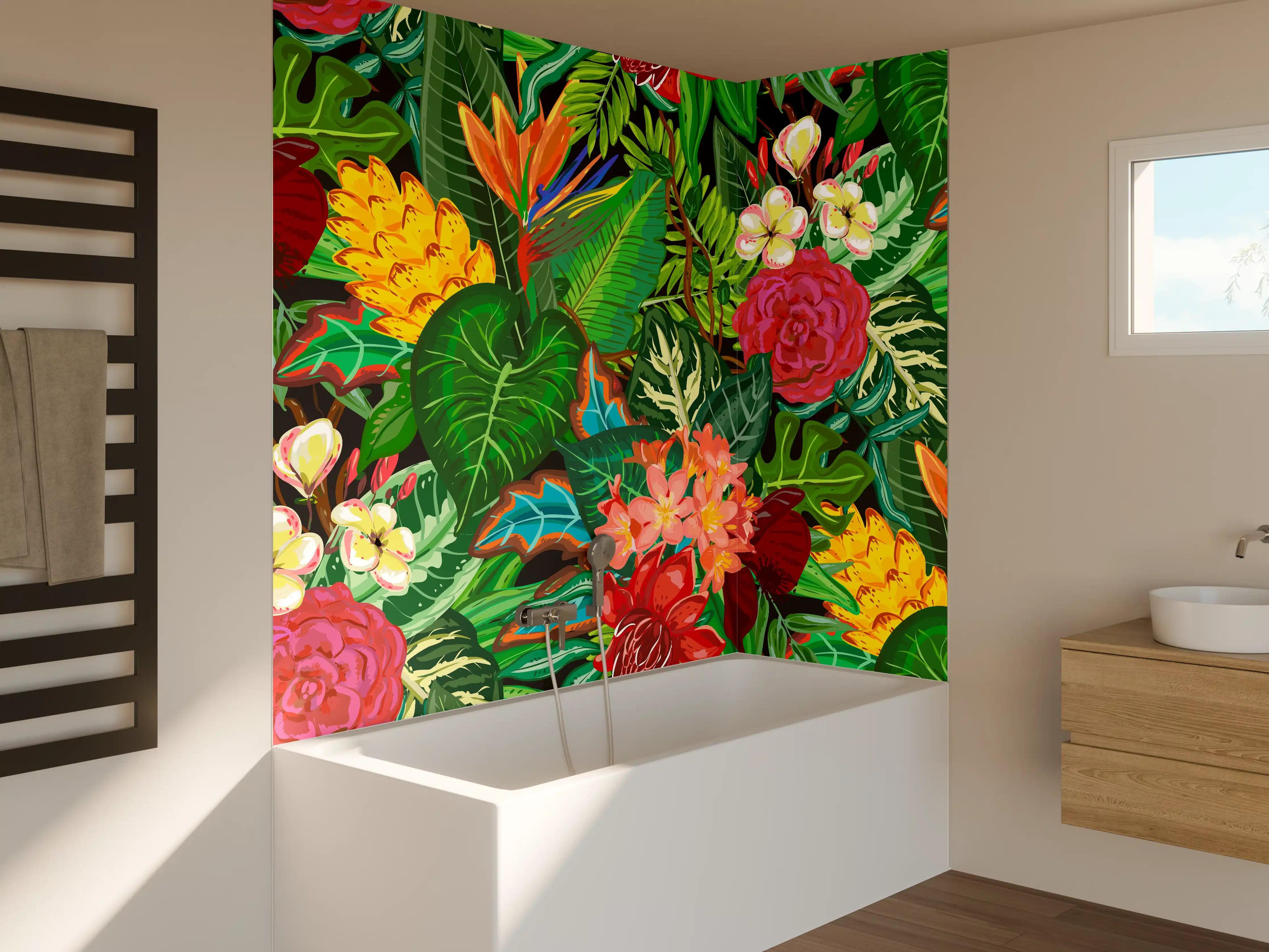 Badewannen-Rückwand - Bunte Dschungel-Muster-Tapete