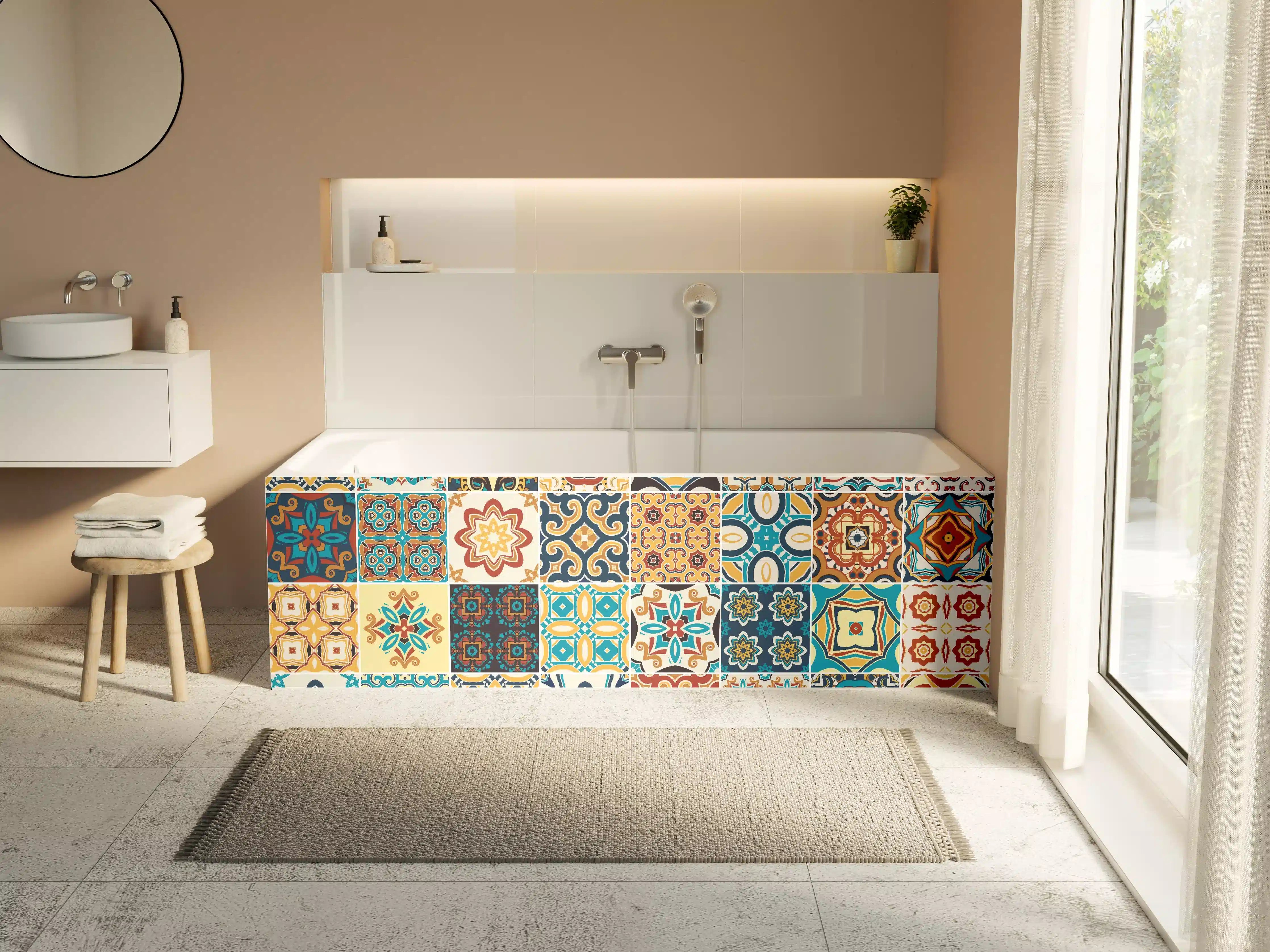 Badewannen-Rückwand - Bunte Fliesenmosaik-Muster