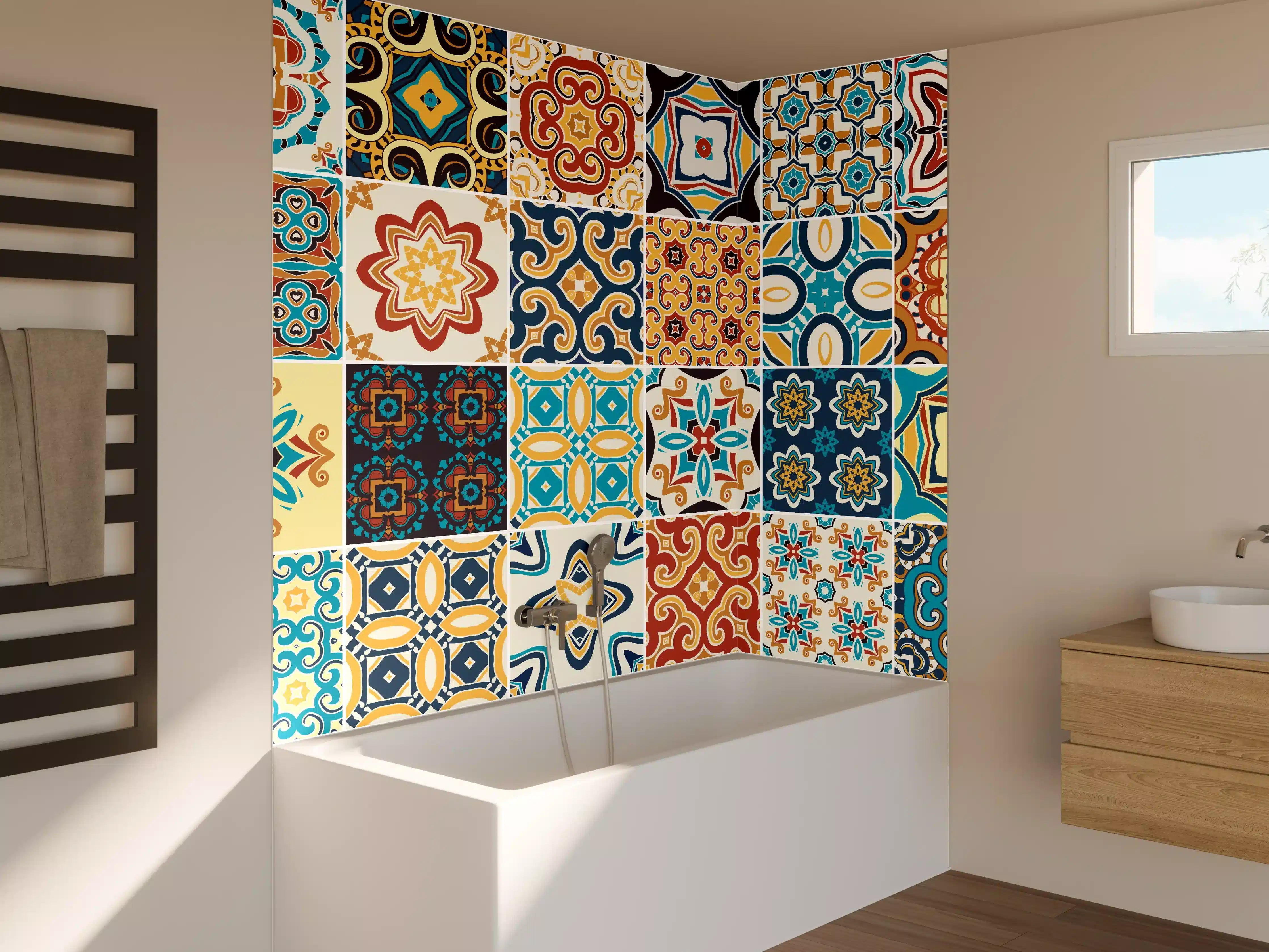 Badewannen-Rückwand - Bunte Fliesenmosaik-Muster