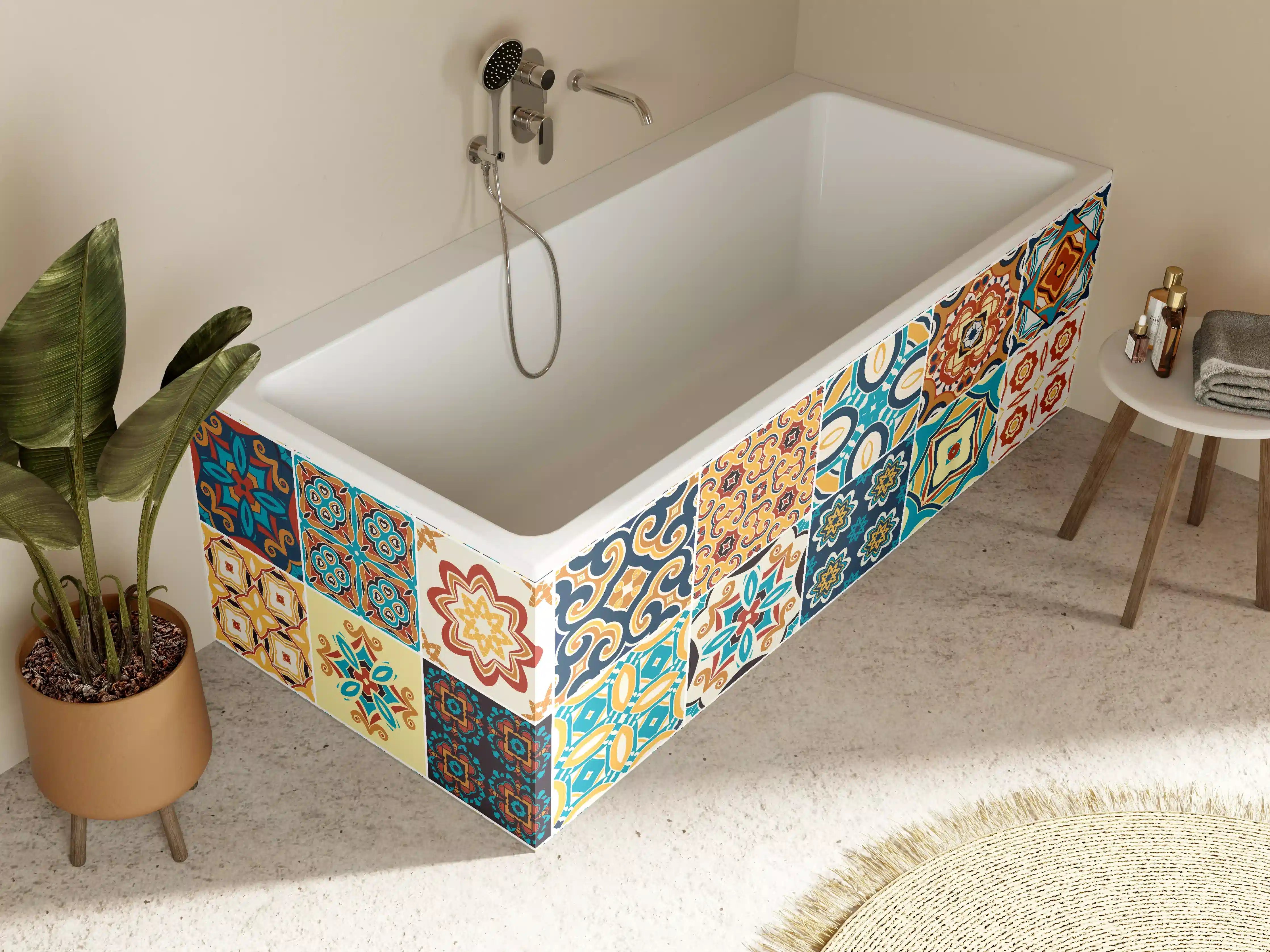 Badewannen-Rückwand - Bunte Fliesenmosaik-Muster