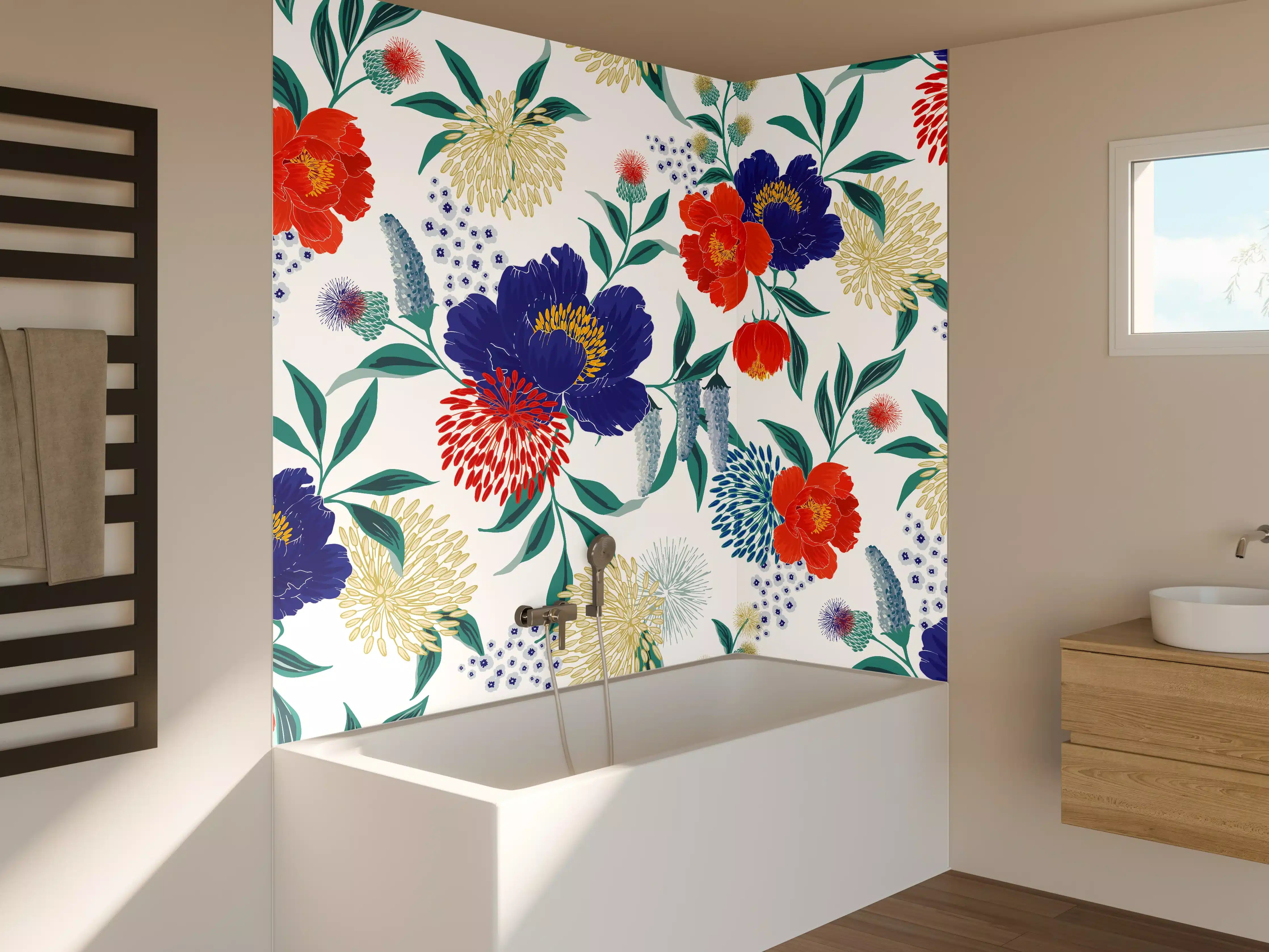 Badewannen-Rückwand - Bunte Florale Muster Tapete