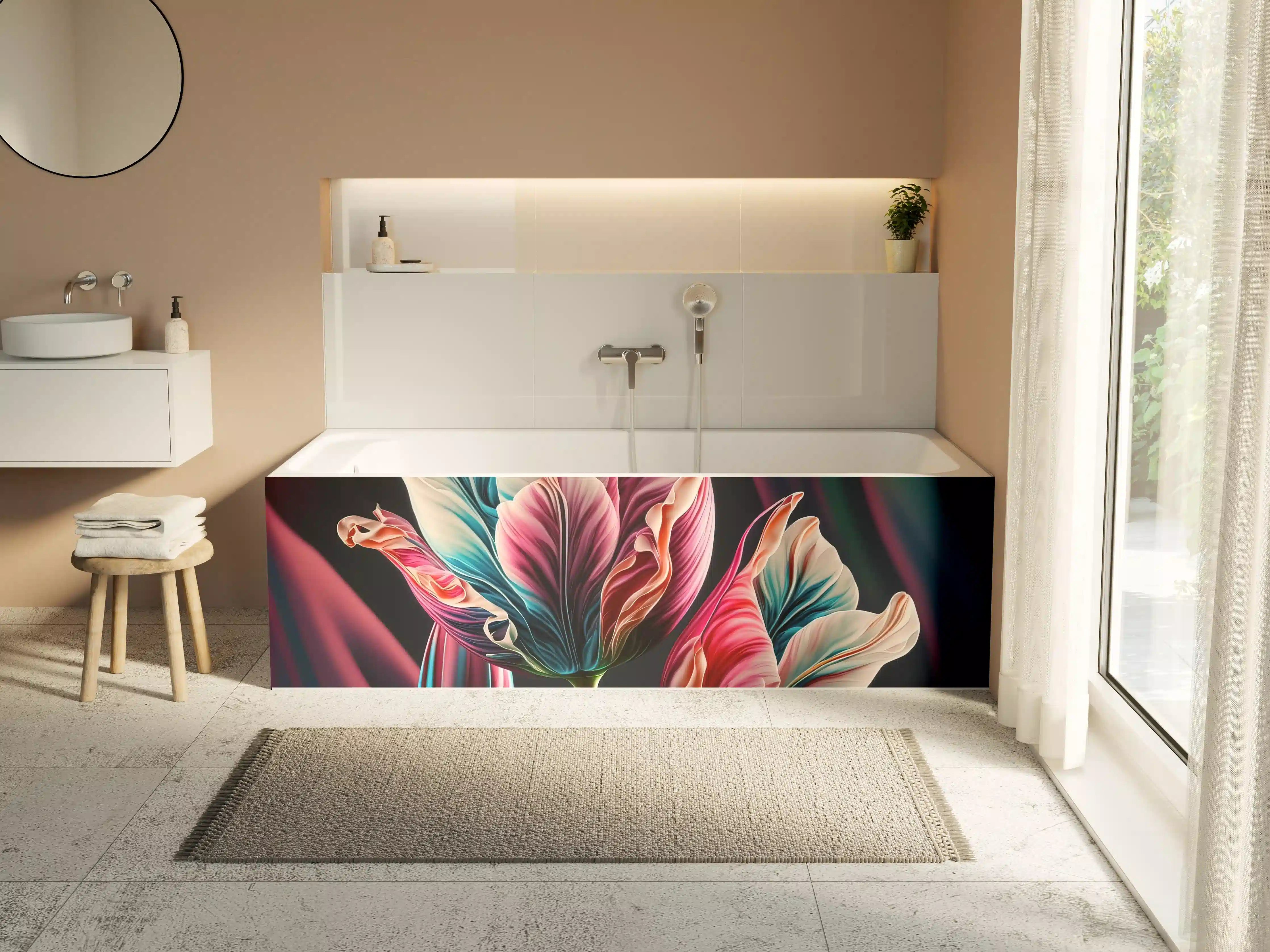Badewannen-Rückwand - Bunte Fluid Kunst Tulpen