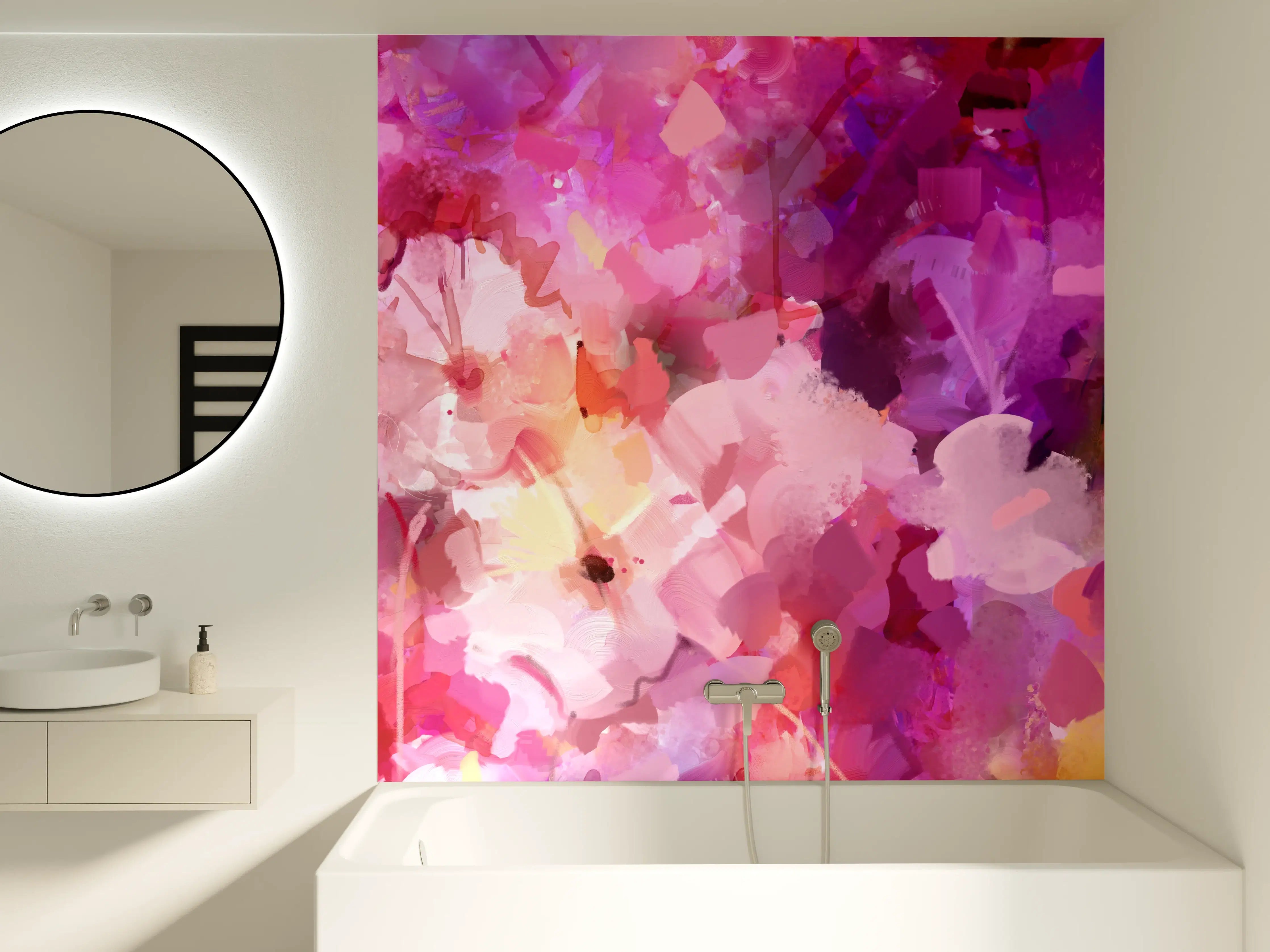Badewannen-Rückwand - Bunte Frühlingsblumen Malerei
