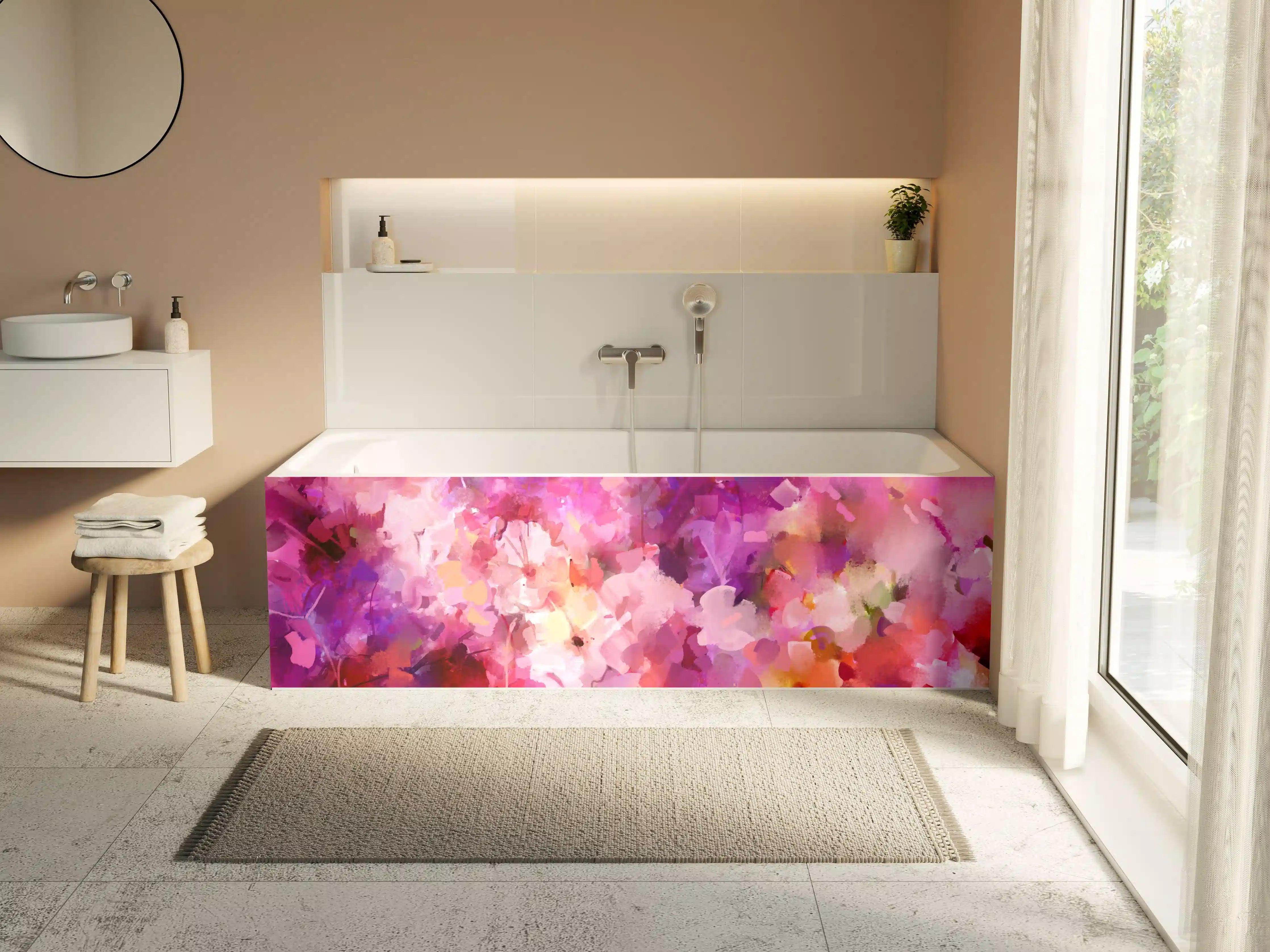 Badewannen-Rückwand - Bunte Frühlingsblumen Malerei