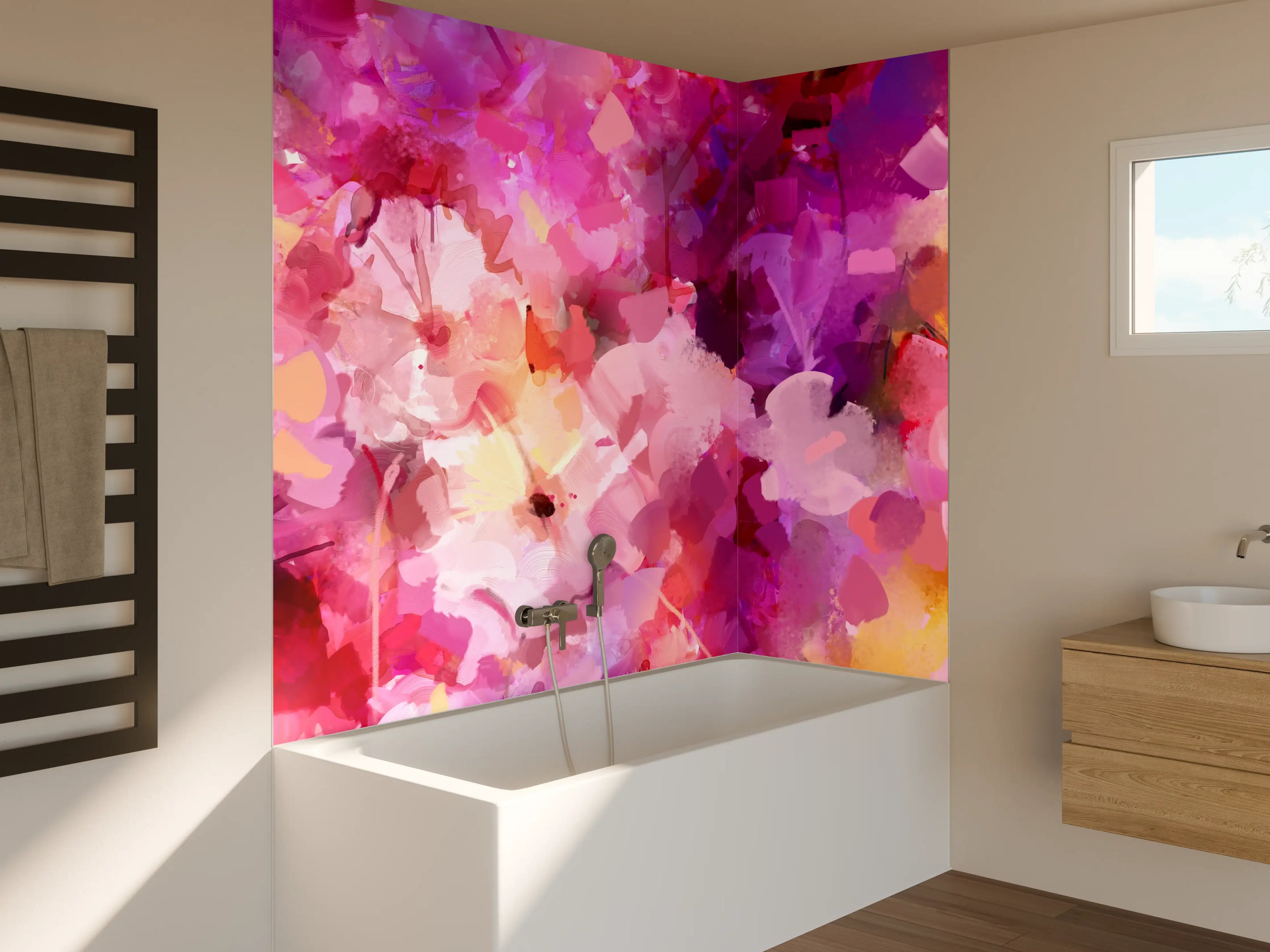 Badewannen-Rückwand - Bunte Frühlingsblumen Malerei