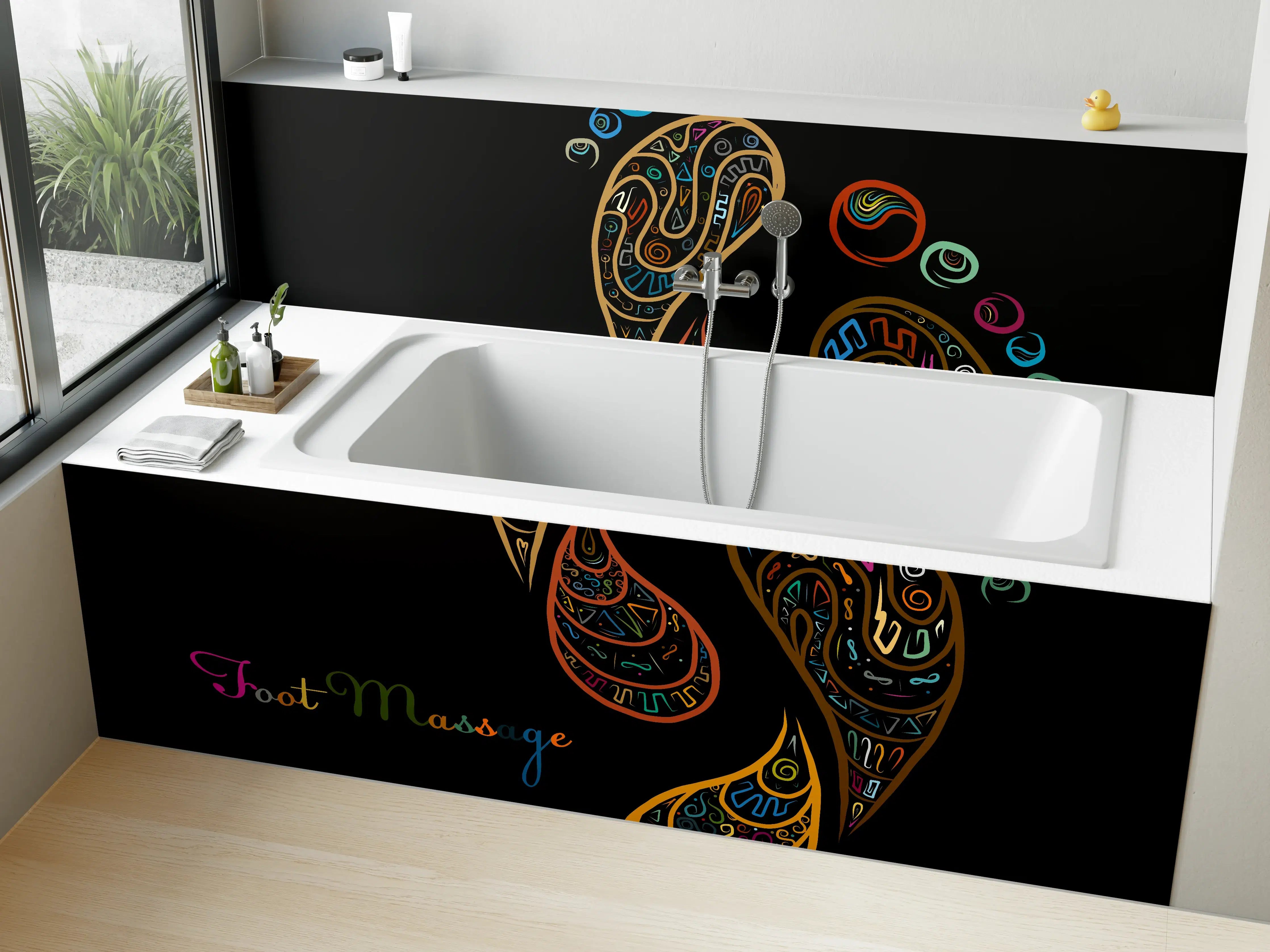 Badewannen-Rückwand - Bunte Fußmassage Illustration