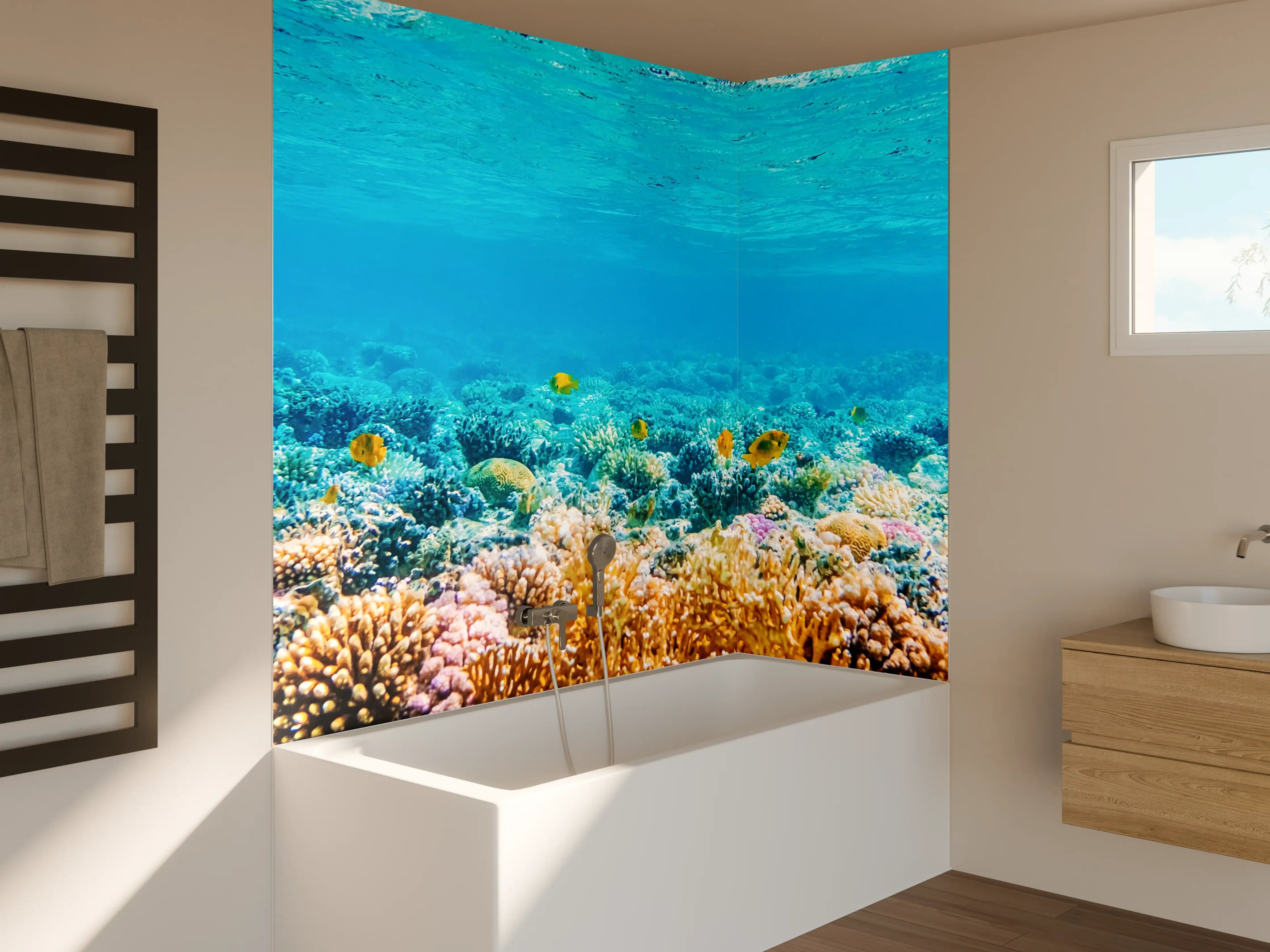 Badewannen-Rückwand - Bunte Korallenriff unter Wasser