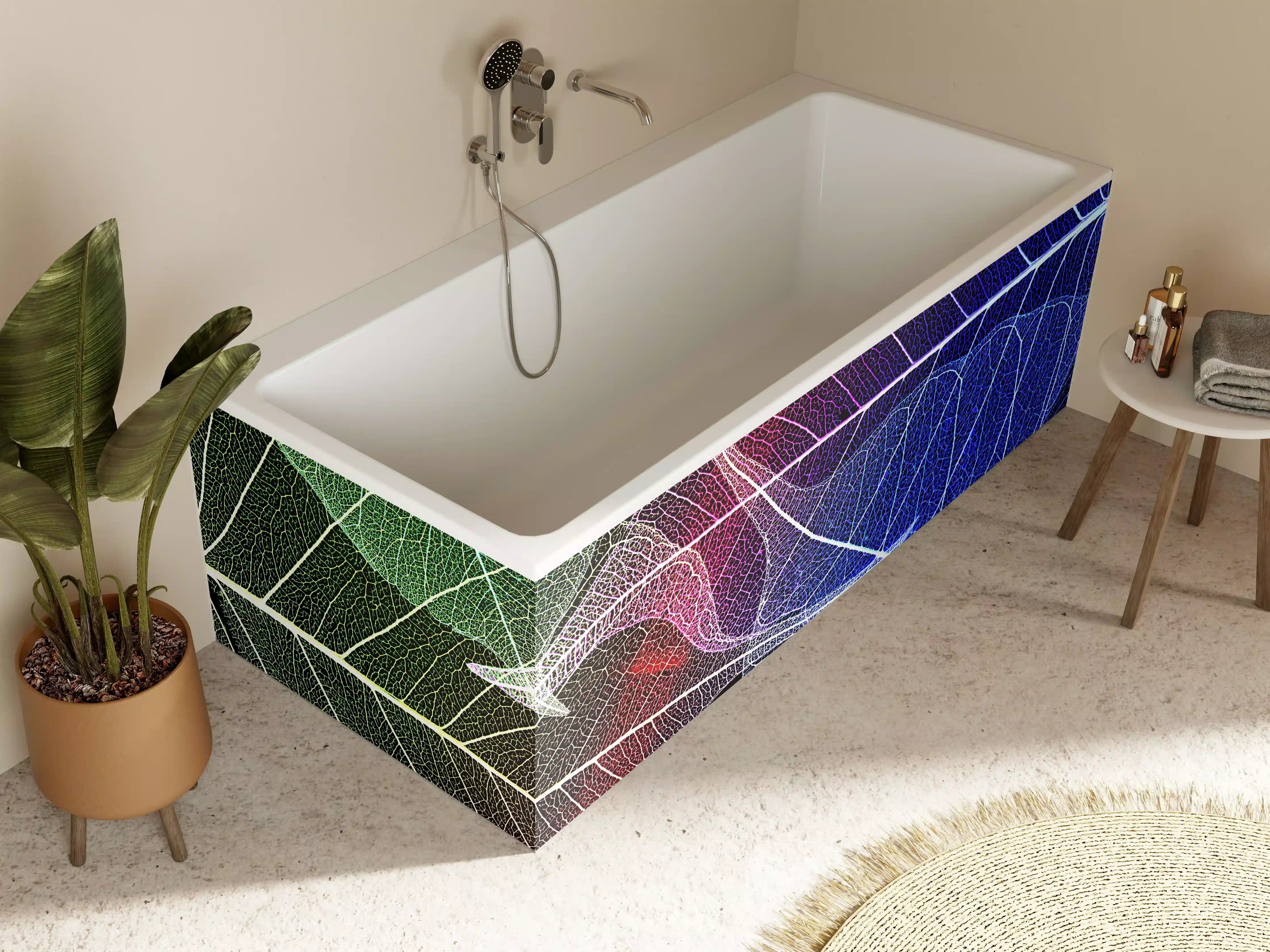 Badewannen-Rückwand - Bunte Laubtextur auf Schwarz