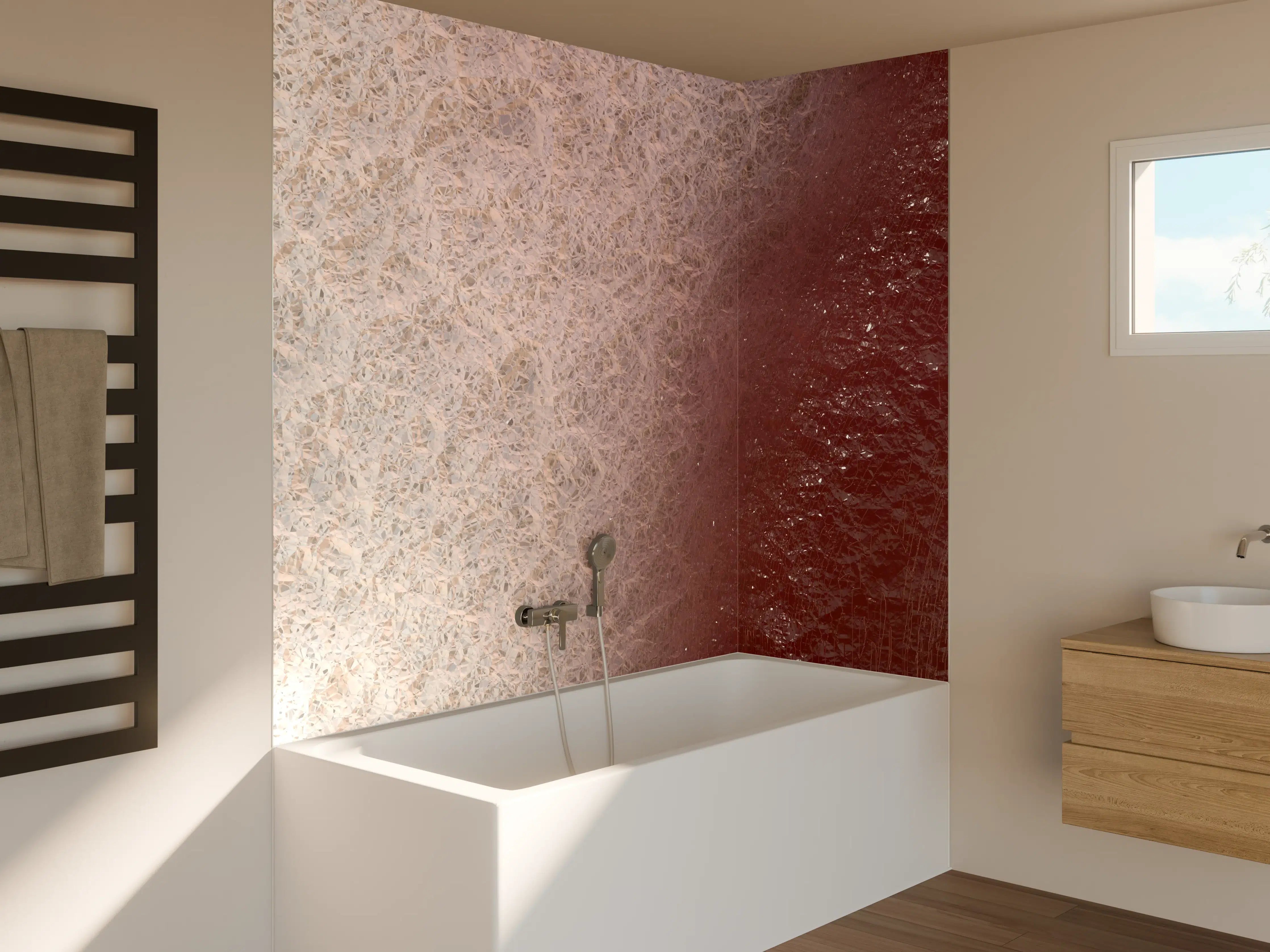 Badewannen-Rückwand - Bunte Marmor-Textur in warmen Tönen