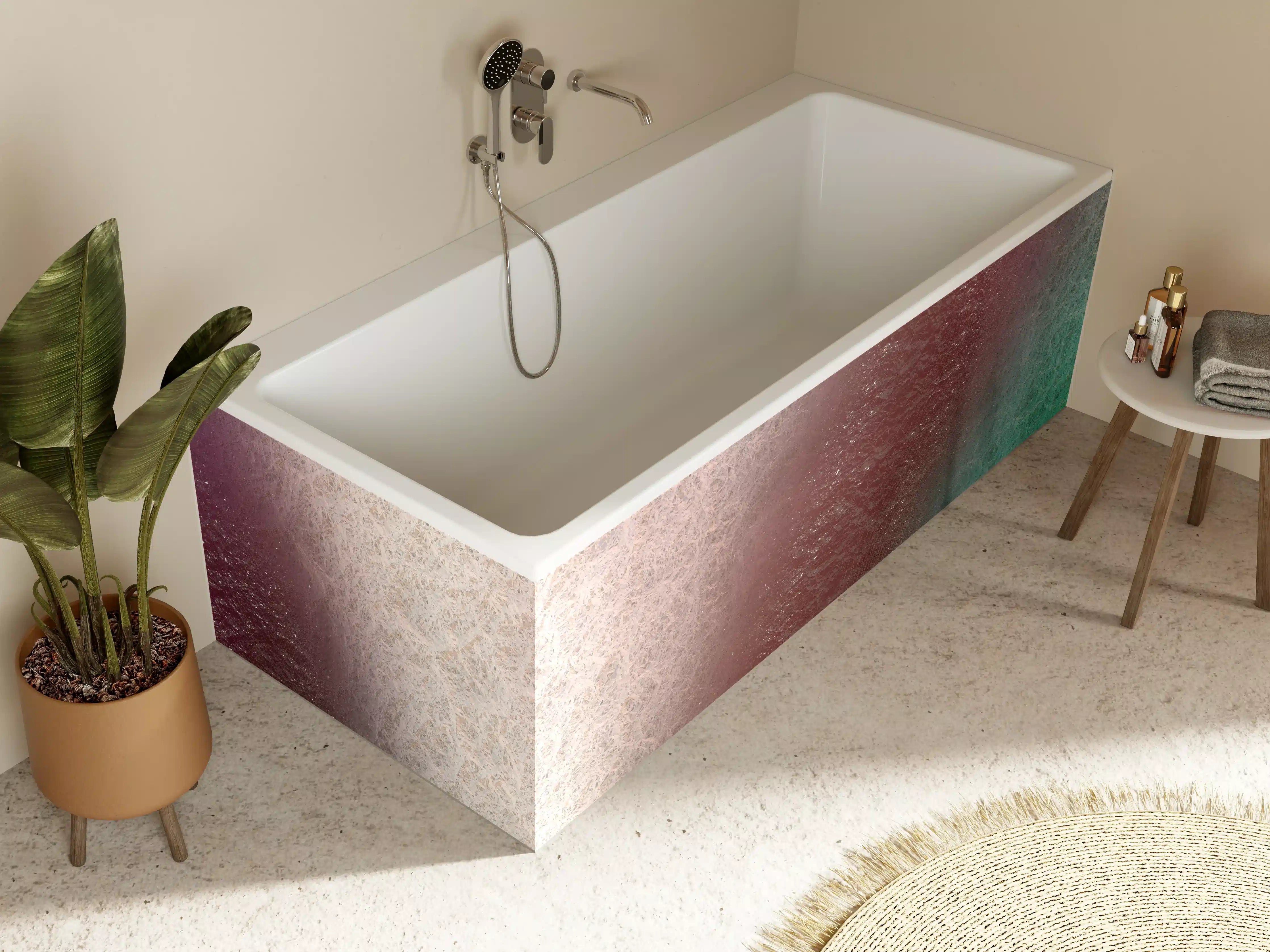 Badewannen-Rückwand - Bunte Marmor-Textur in warmen Tönen