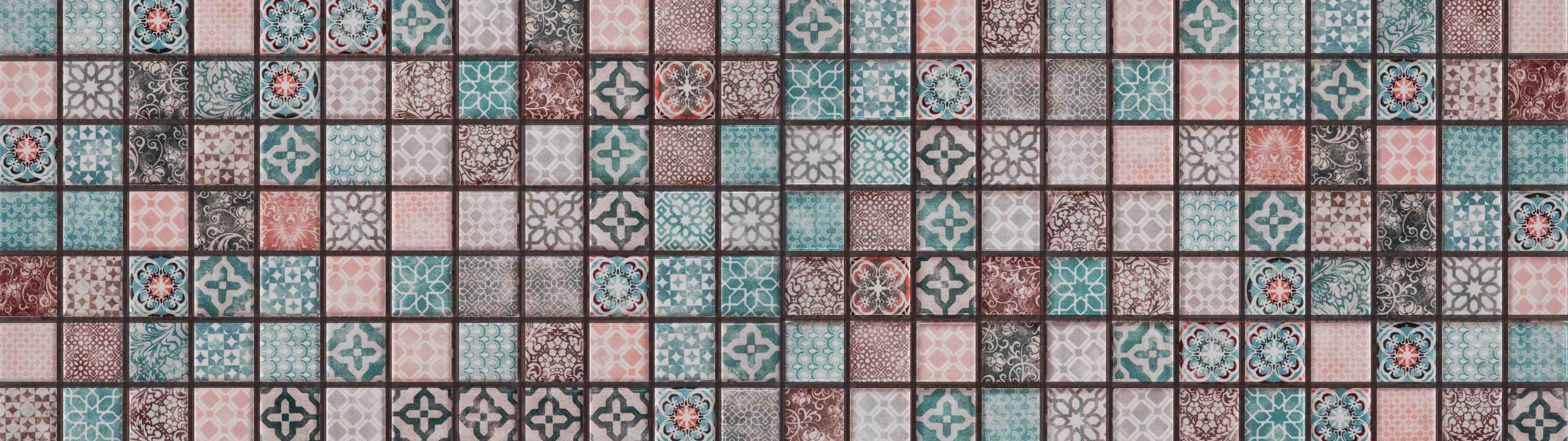 Badewannen-Rückwand-Bunte Mosaikfliesen mit geometrischen Mustern