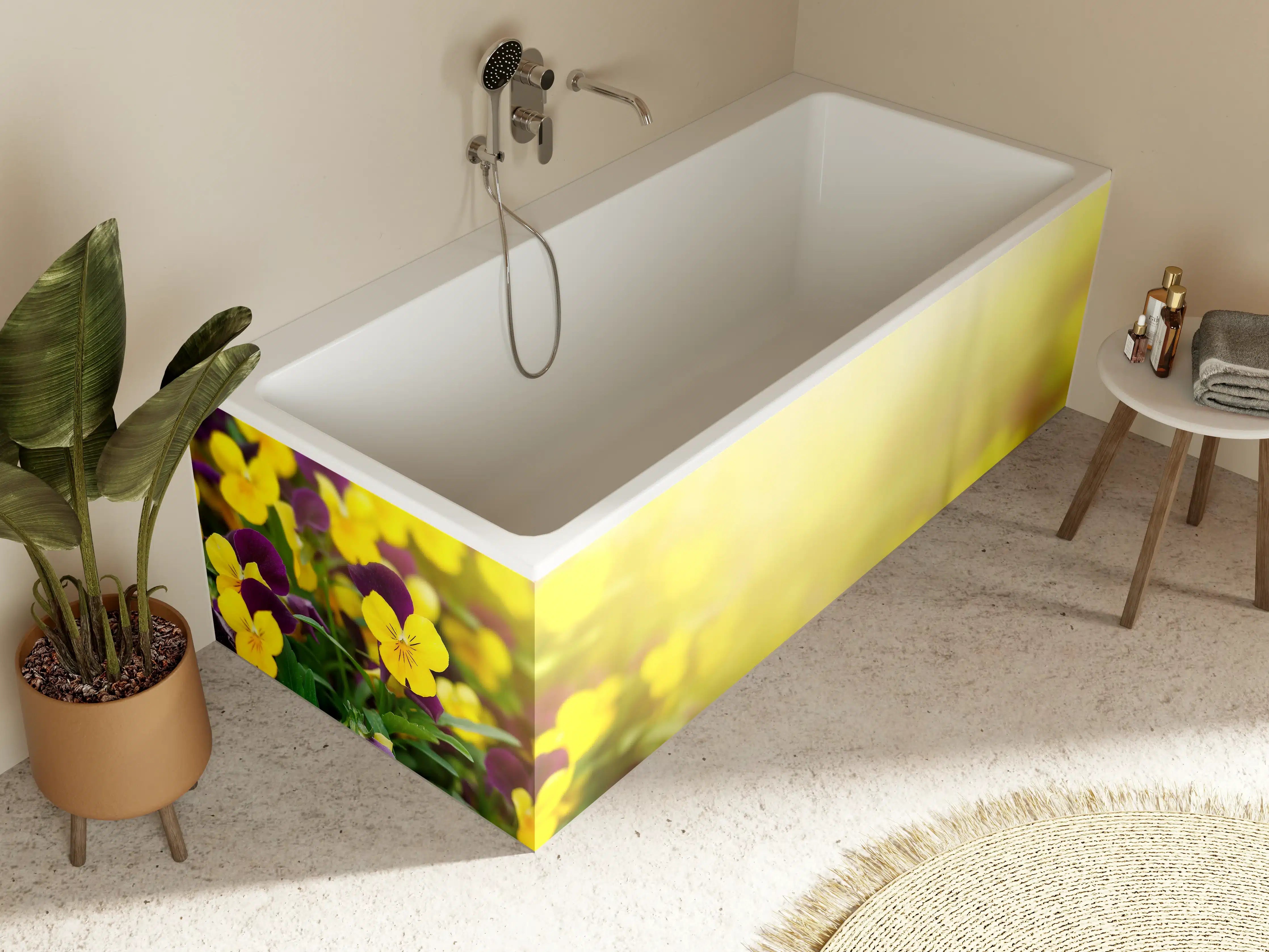 Badewannen-Rückwand - Bunte Veilchen in Frühlingstimmung