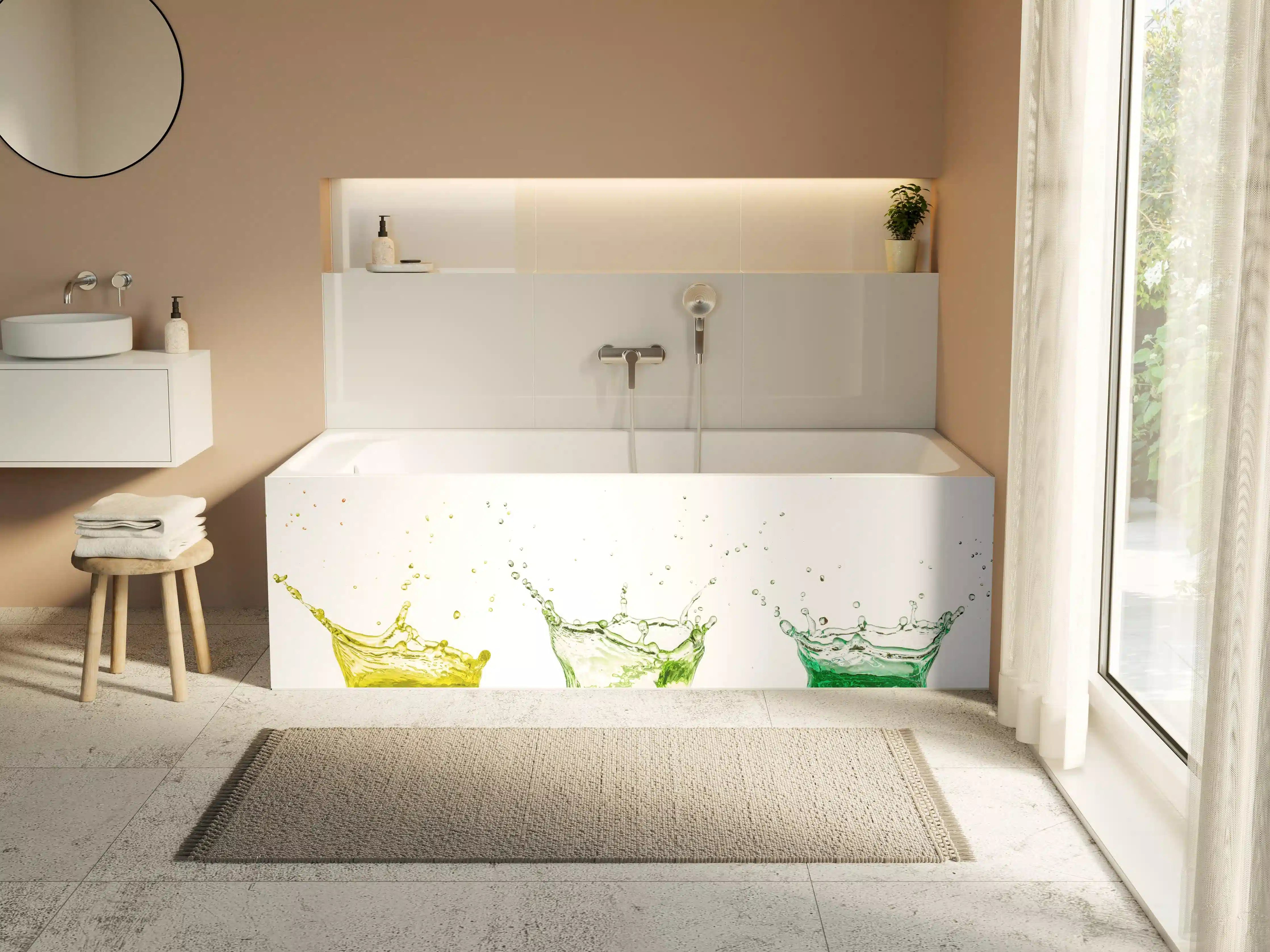 Badewannen-Rückwand - Bunte Wasserspritzer