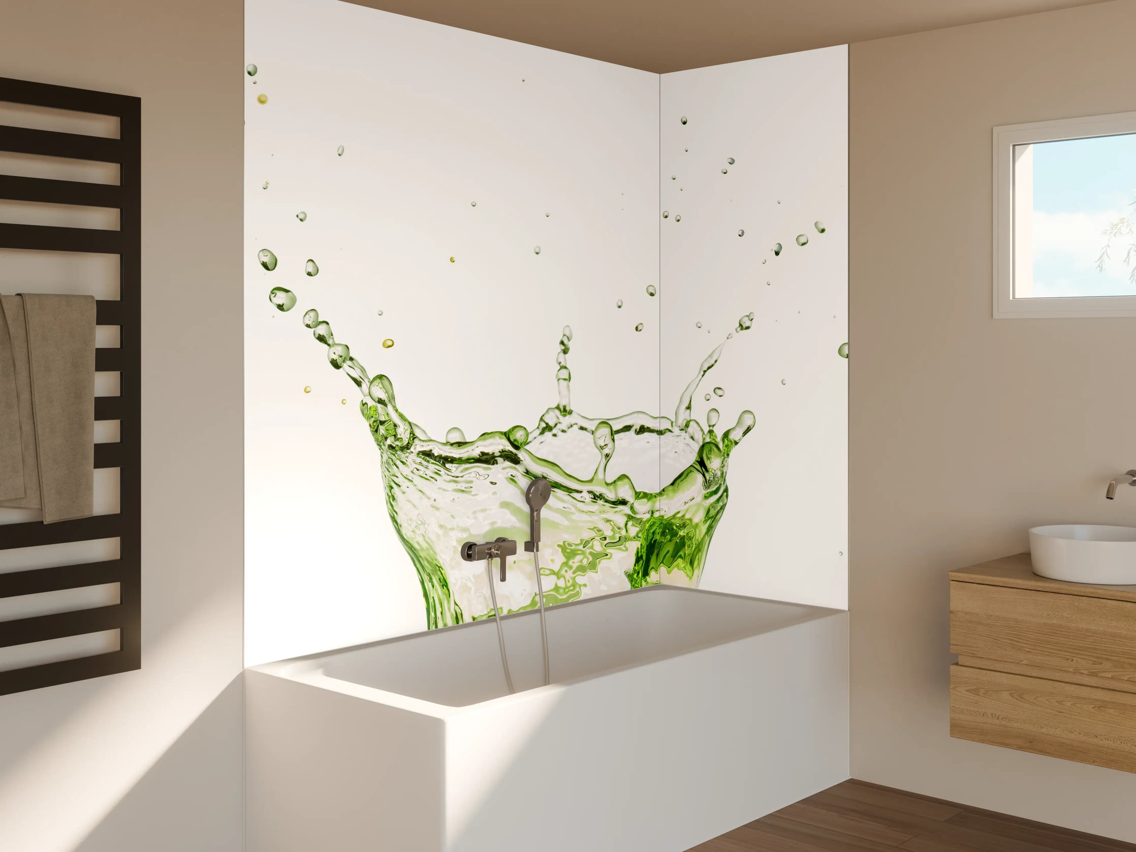 Badewannen-Rückwand - Bunte Wasserspritzer