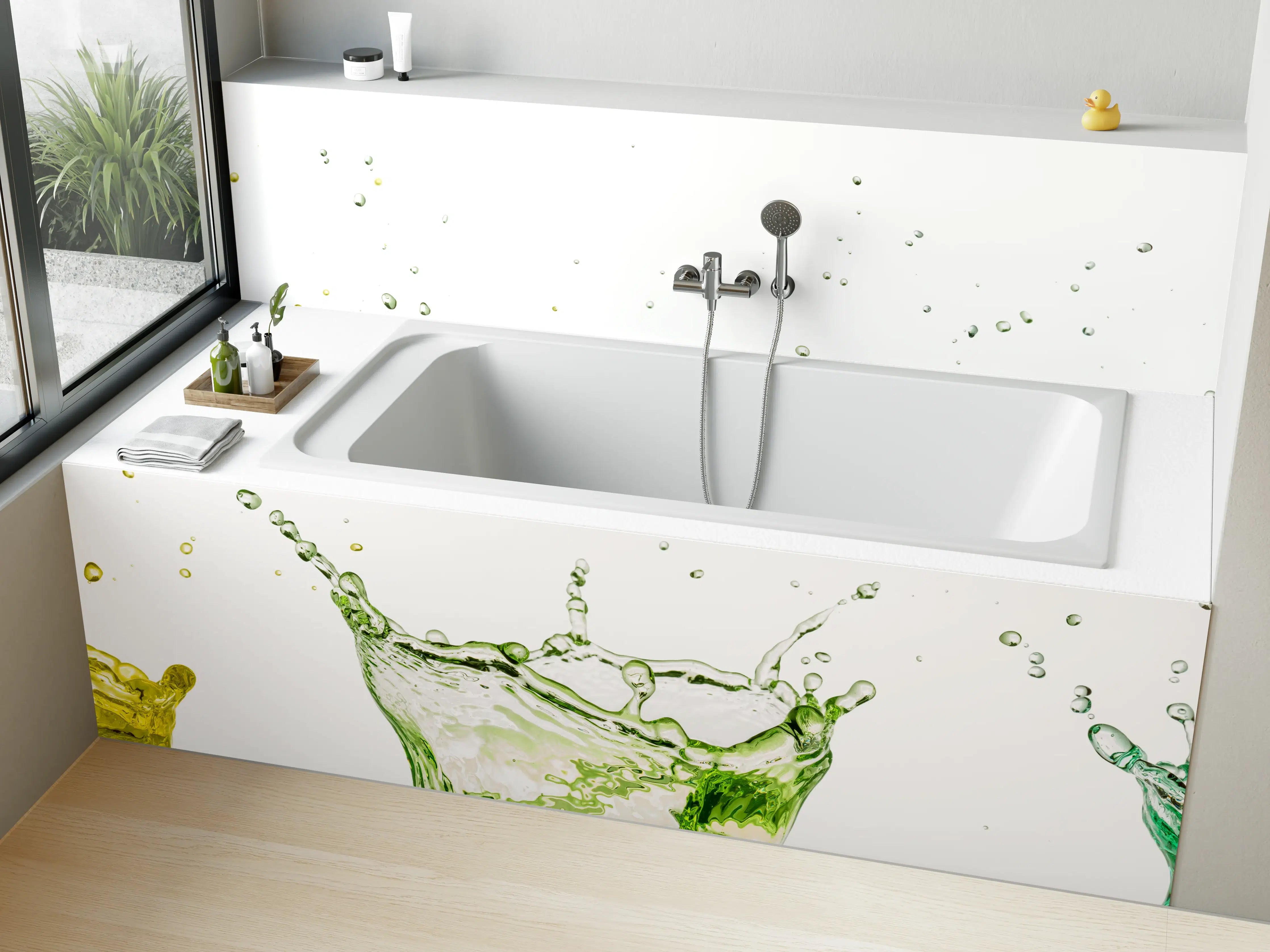 Badewannen-Rückwand - Bunte Wasserspritzer