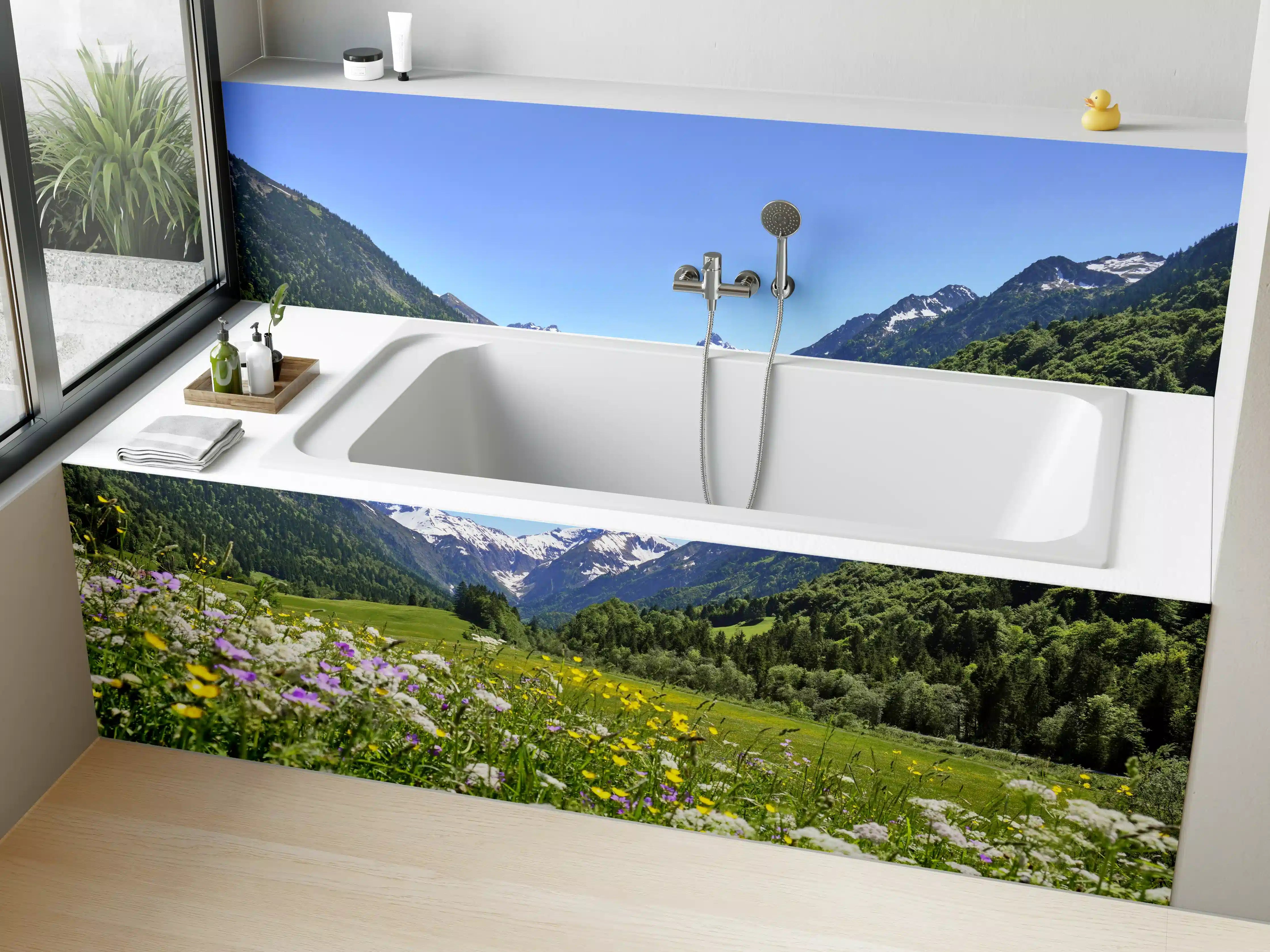 Badewannen-Rückwand - Bunte Wiese in den Alpen