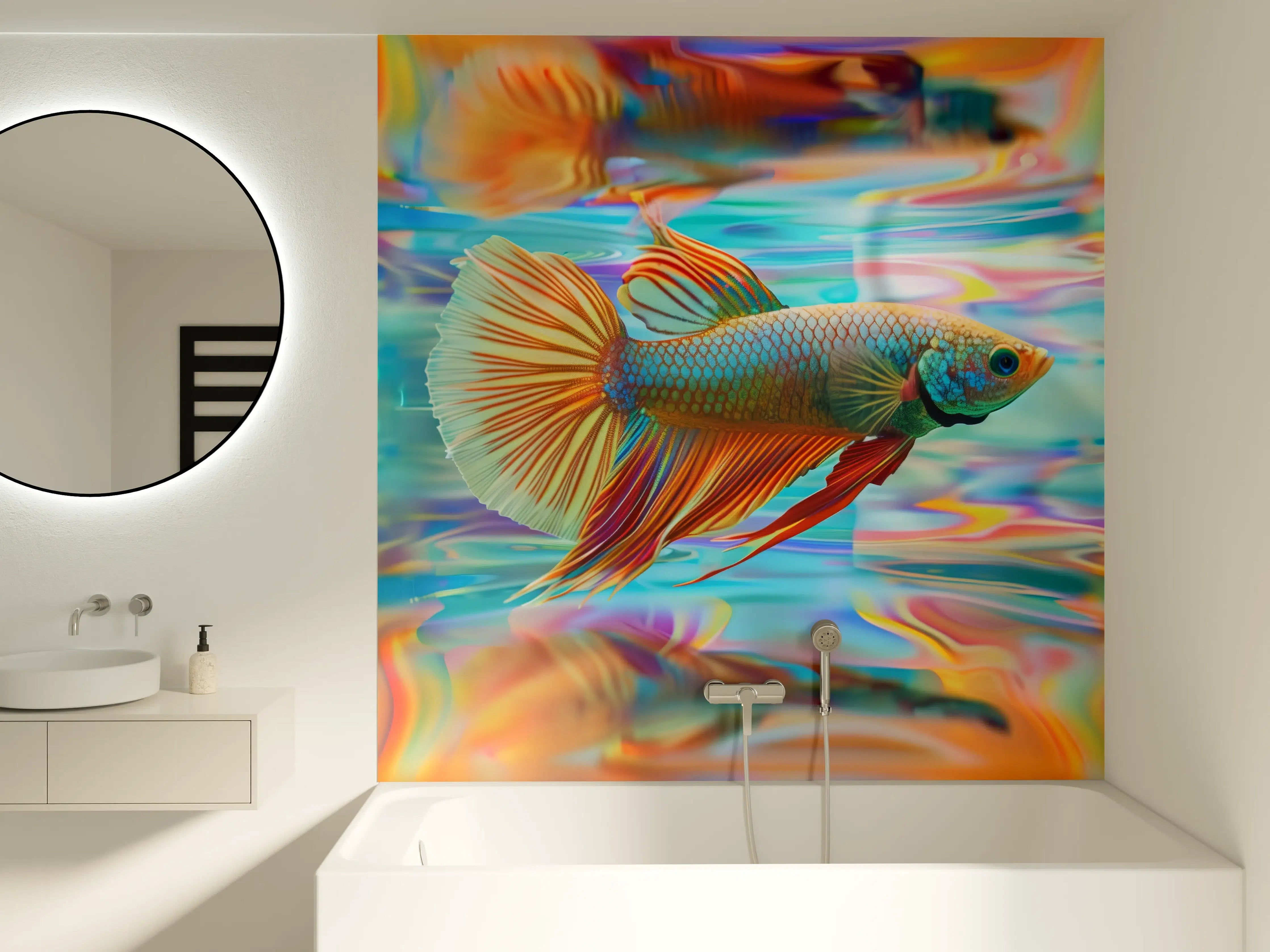 Badewannen-Rückwand - Bunter Betta-Fisch Türkis-Orange