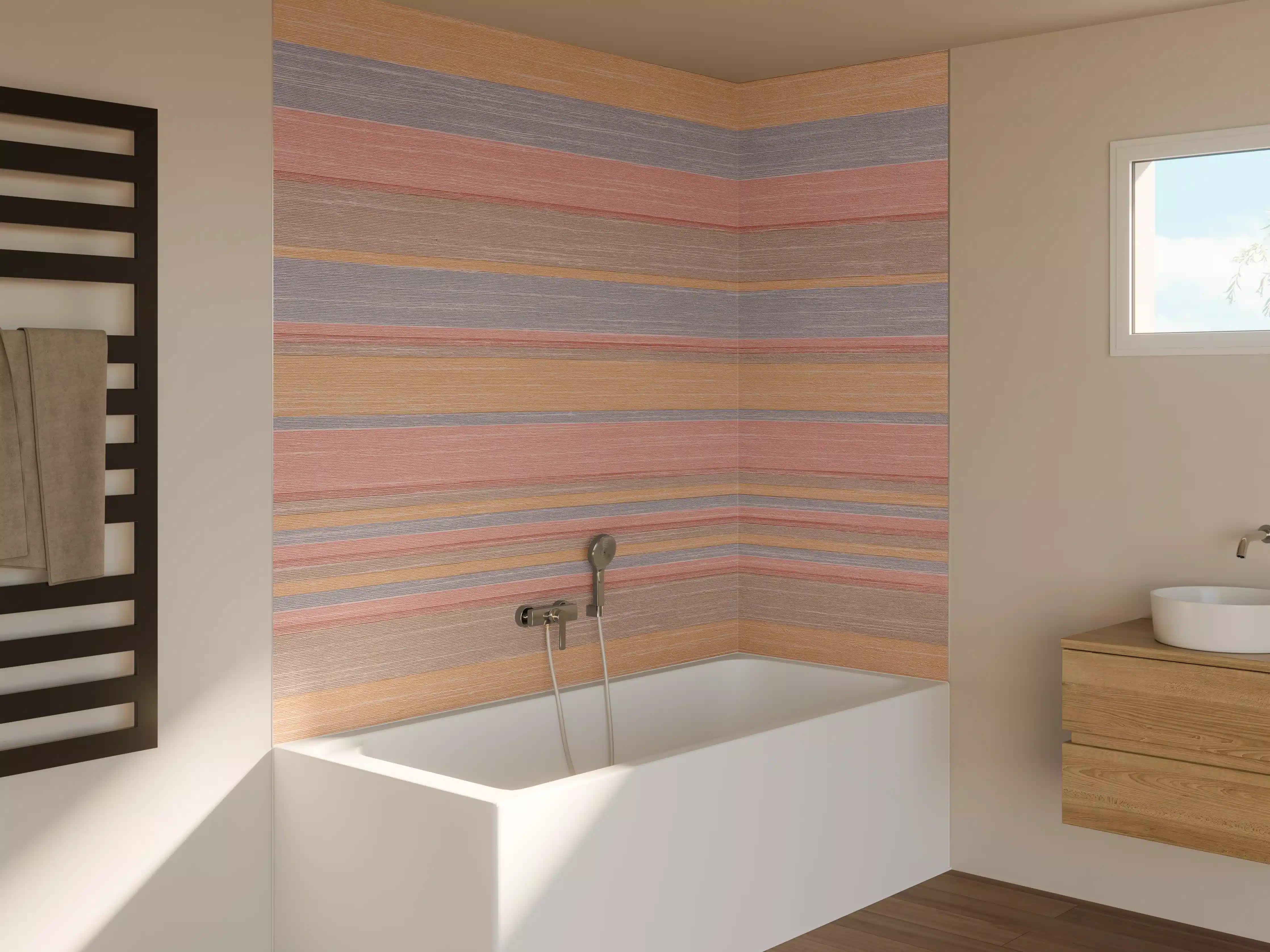 Badewannen-Rückwand - Bunter Hintergrund mit gestreiftem Muster