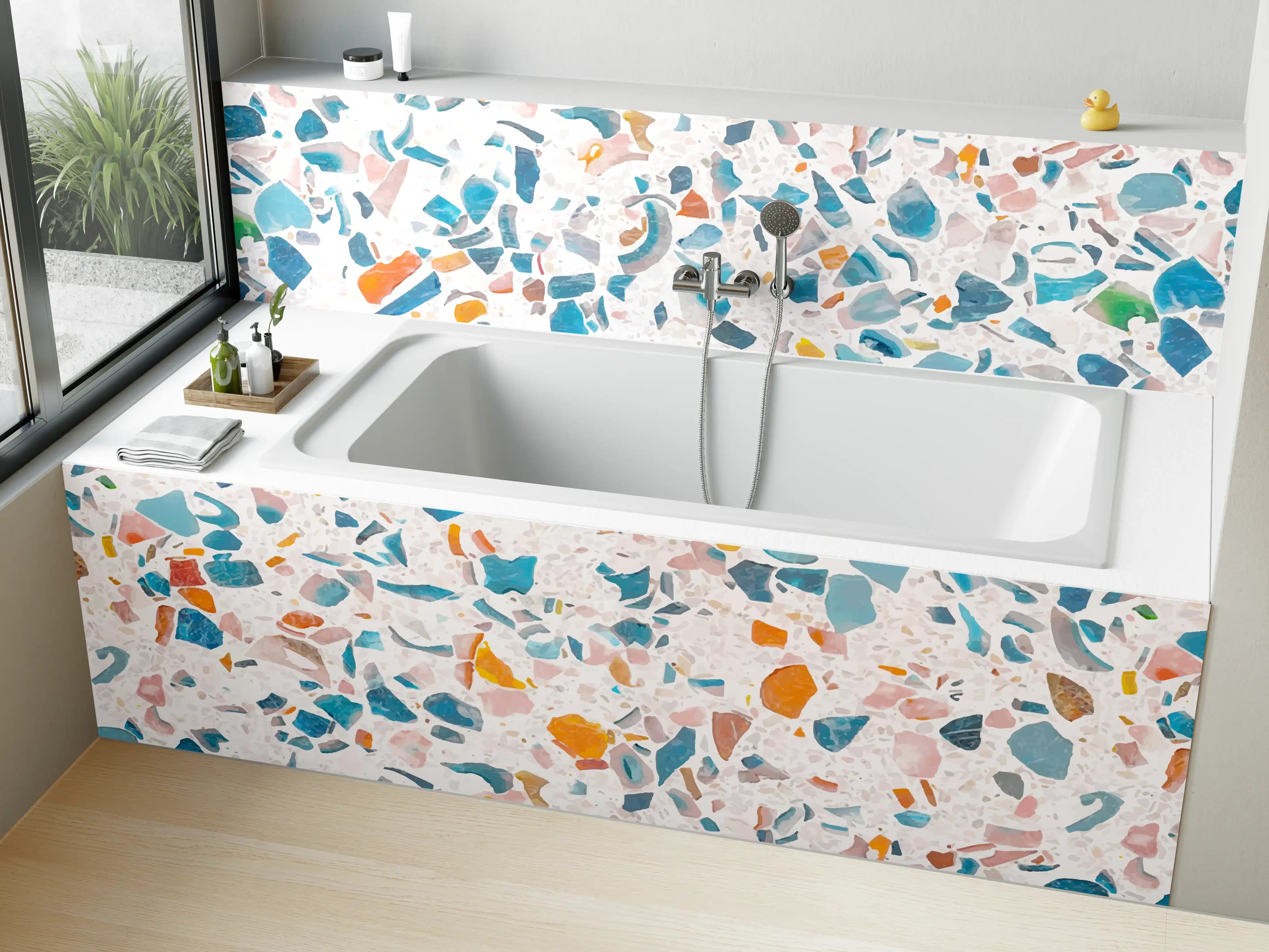 Badewannen-Rückwand - Bunter Terrazzo Designbelag