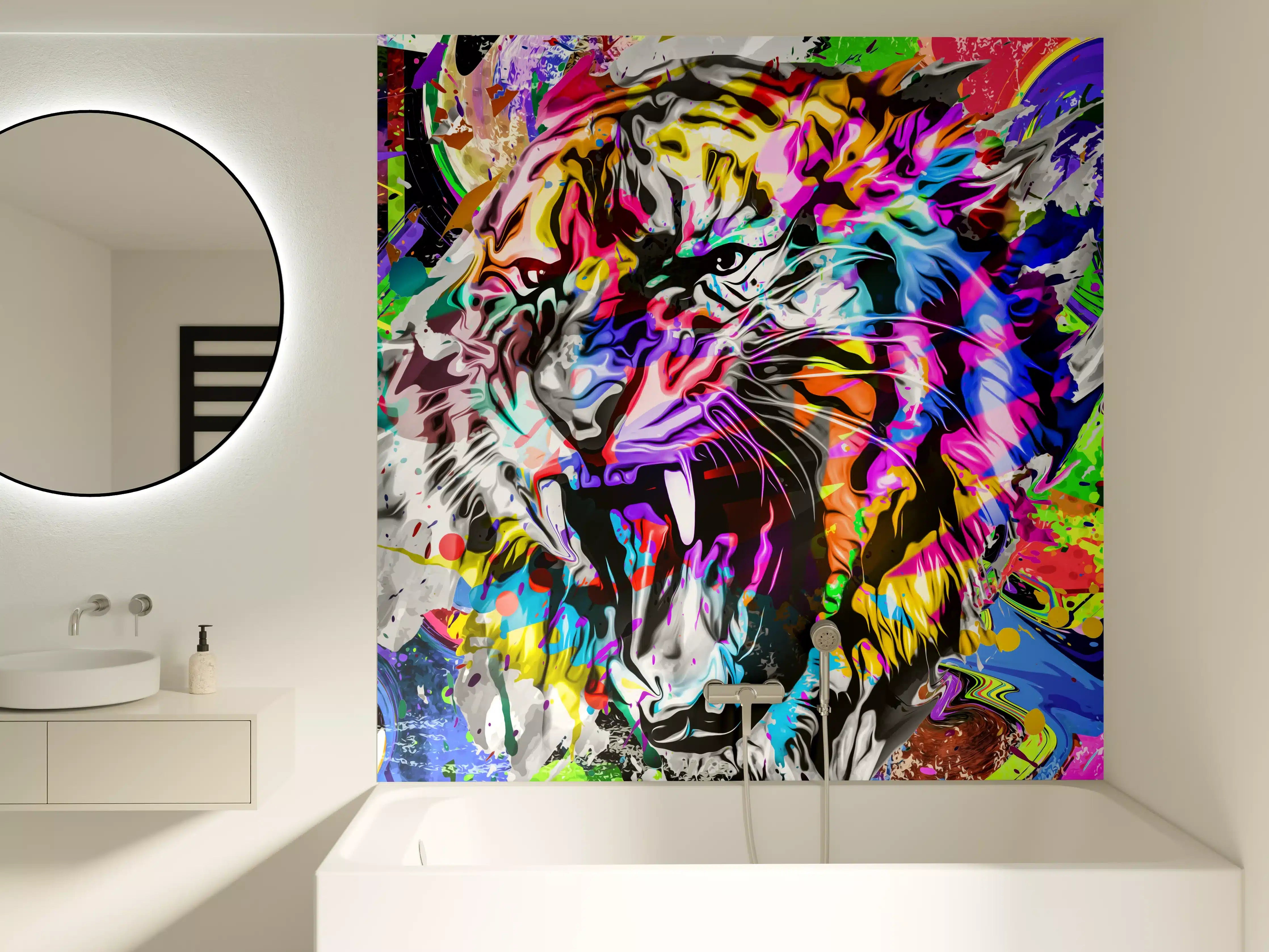 Badewannen-Rückwand - Bunter Tigerkopf mit abstrakten Elementen 