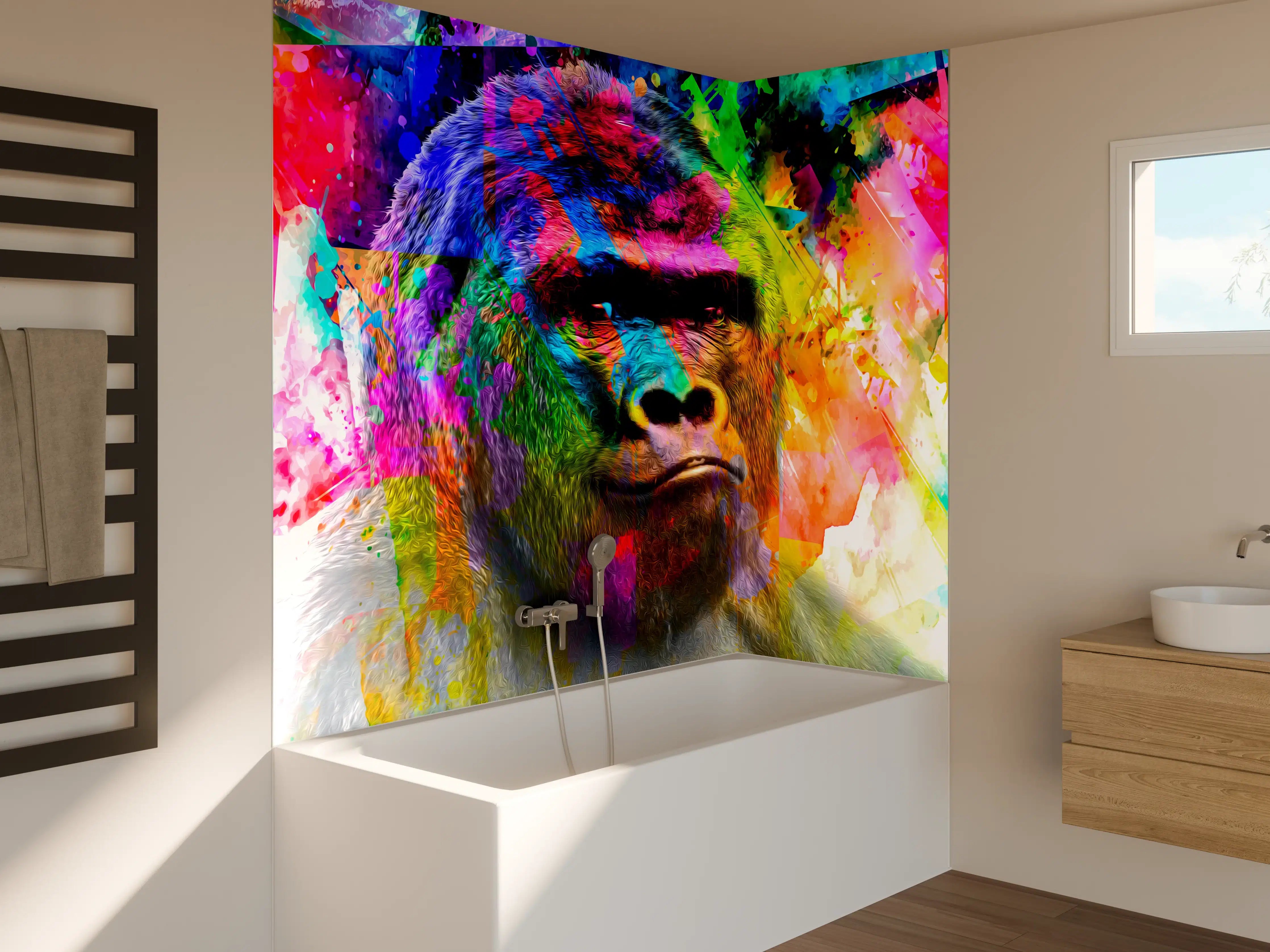Badewannen-Rückwand - Bunter abstrakter Gorillakopf