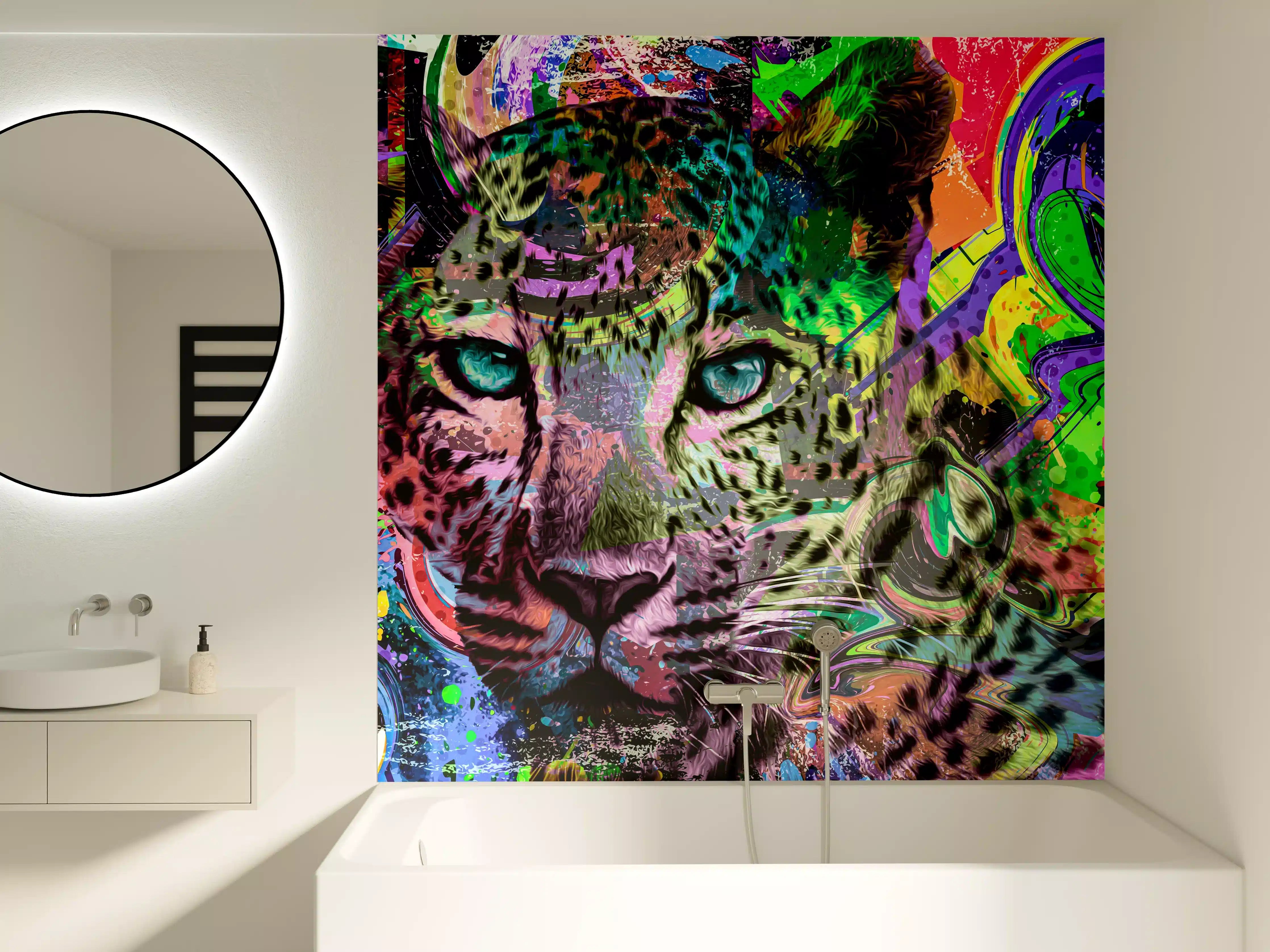 Badewannen-Rückwand - Bunter abstrakter Leopardenkopf