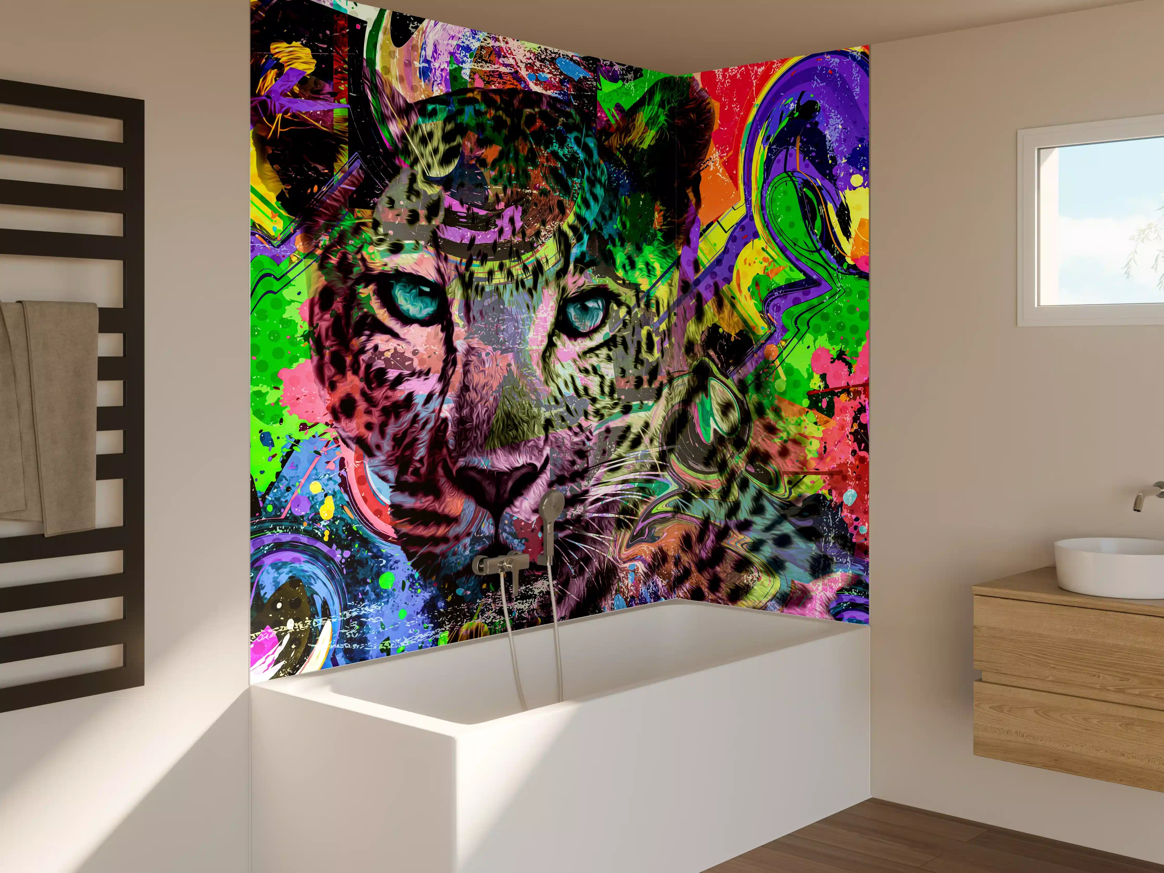 Badewannen-Rückwand - Bunter abstrakter Leopardenkopf