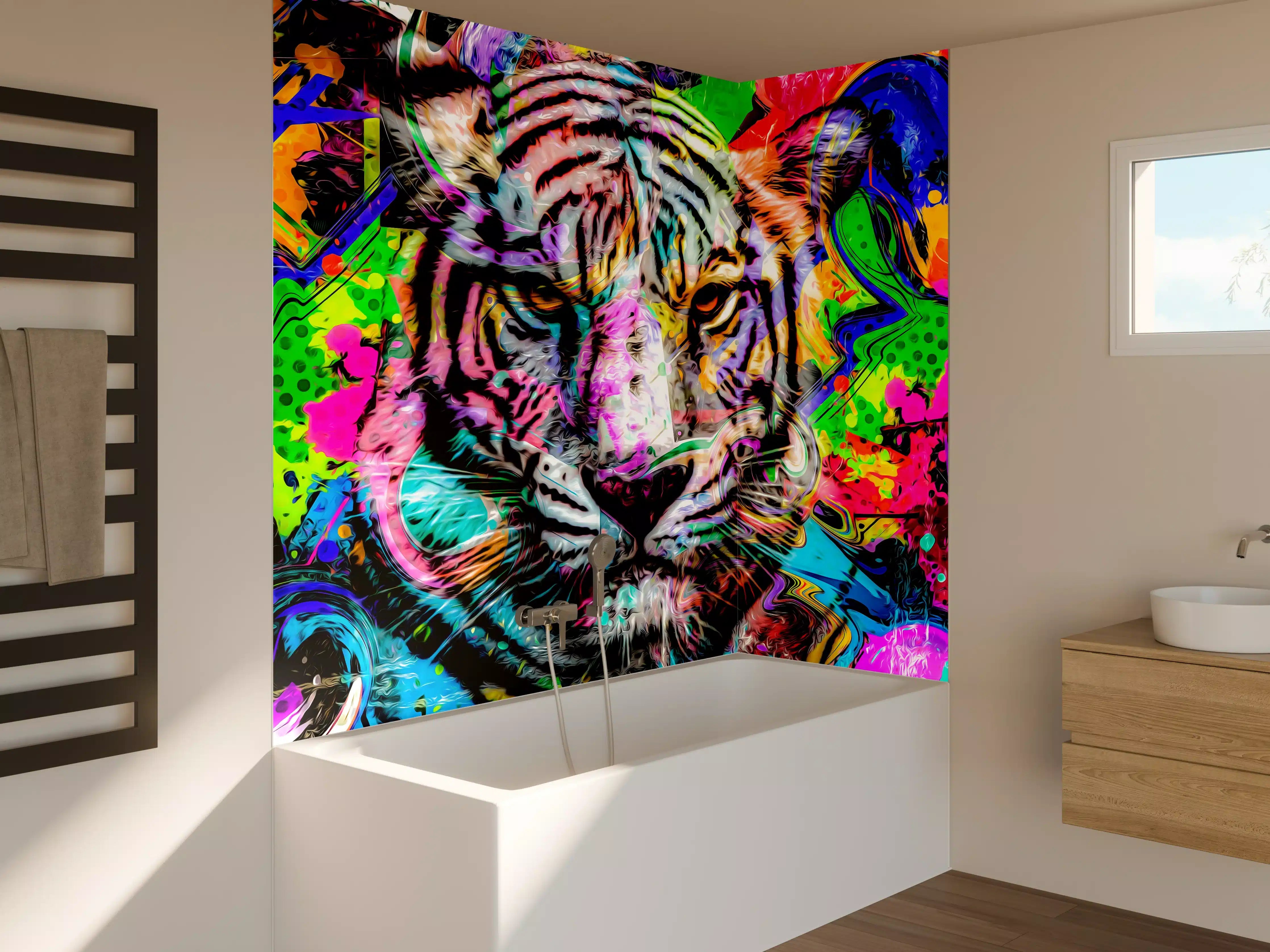Badewannen-Rückwand - Bunter abstrakter Tigerkopf