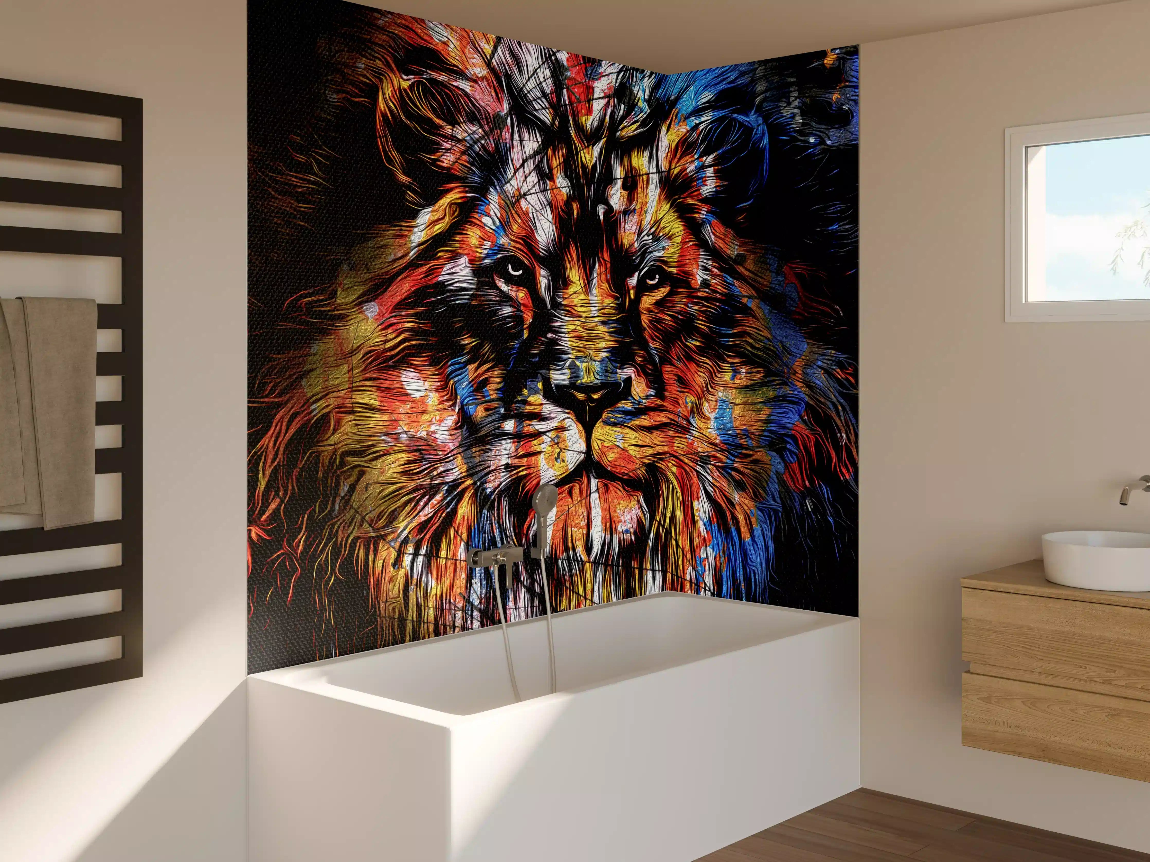 Badewannen-Rückwand - Bunter mächtiger Löwenkopf