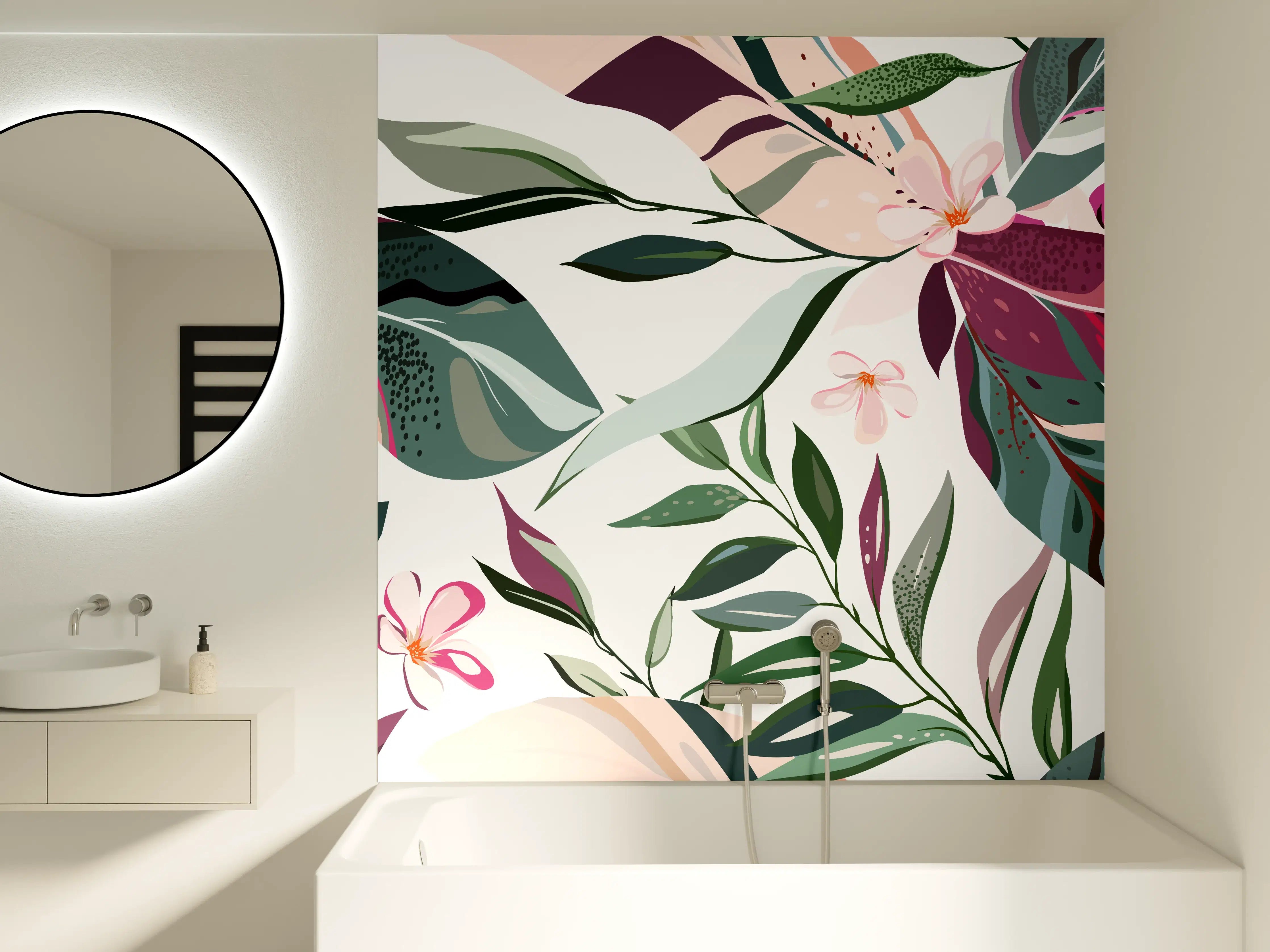 Badewannen-Rückwand - Buntes Blumen-Pflanzen Muster