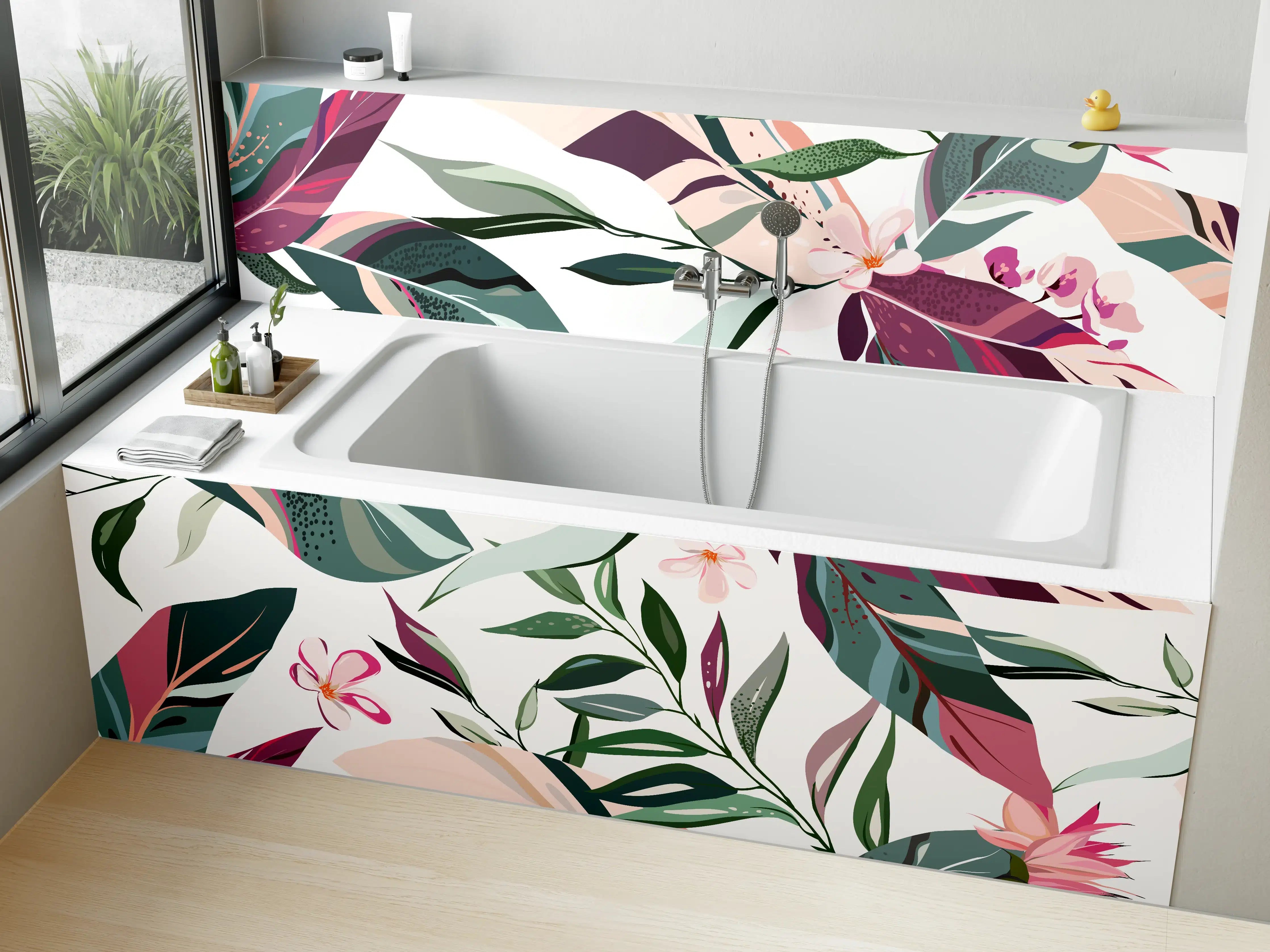 Badewannen-Rückwand - Buntes Blumen-Pflanzen Muster