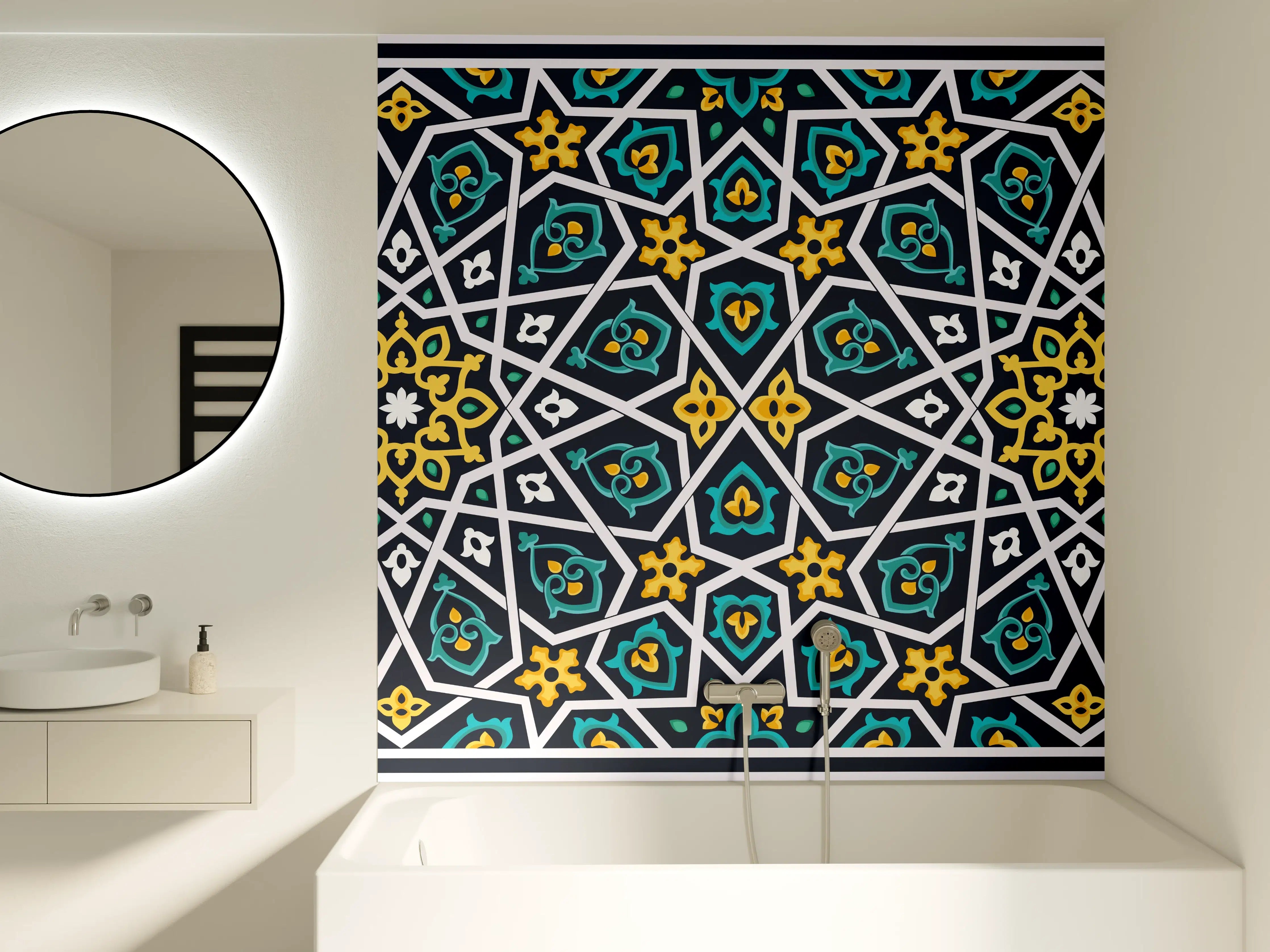 Badewannen-Rückwand - Buntes Ethno-Muster Design