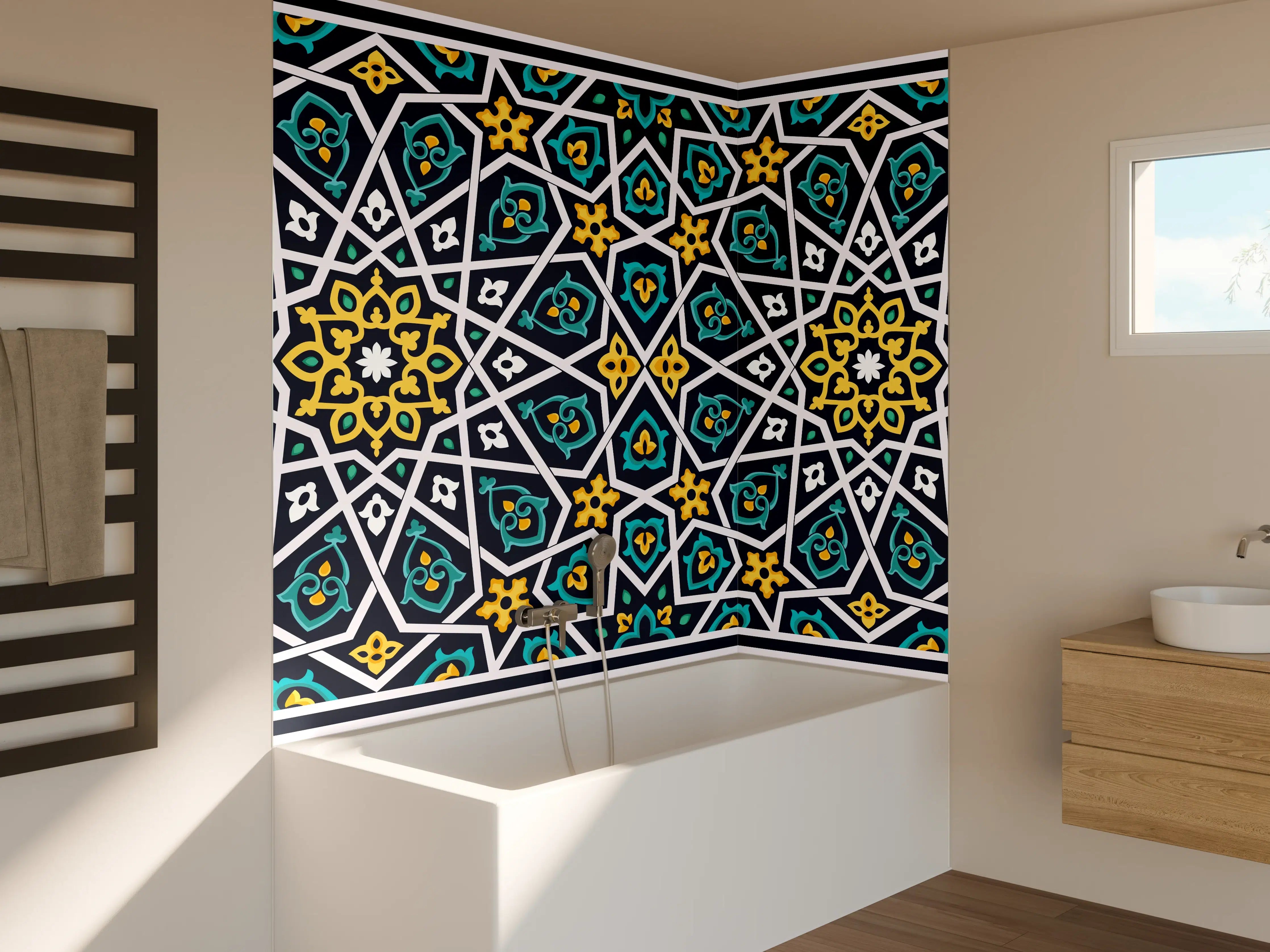 Badewannen-Rückwand - Buntes Ethno-Muster Design