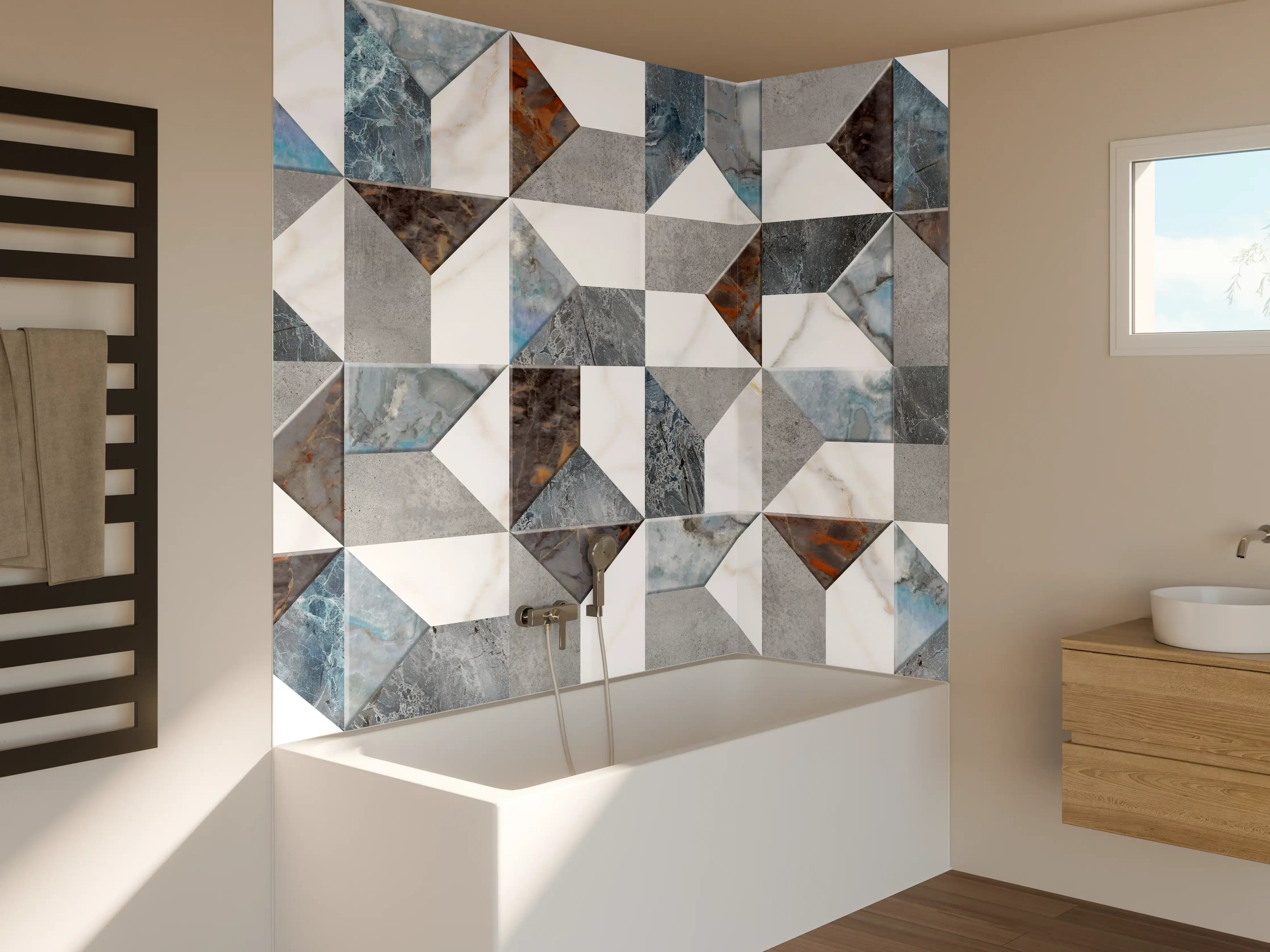 Badewannen-Rückwand - Buntes Fliesenmuster