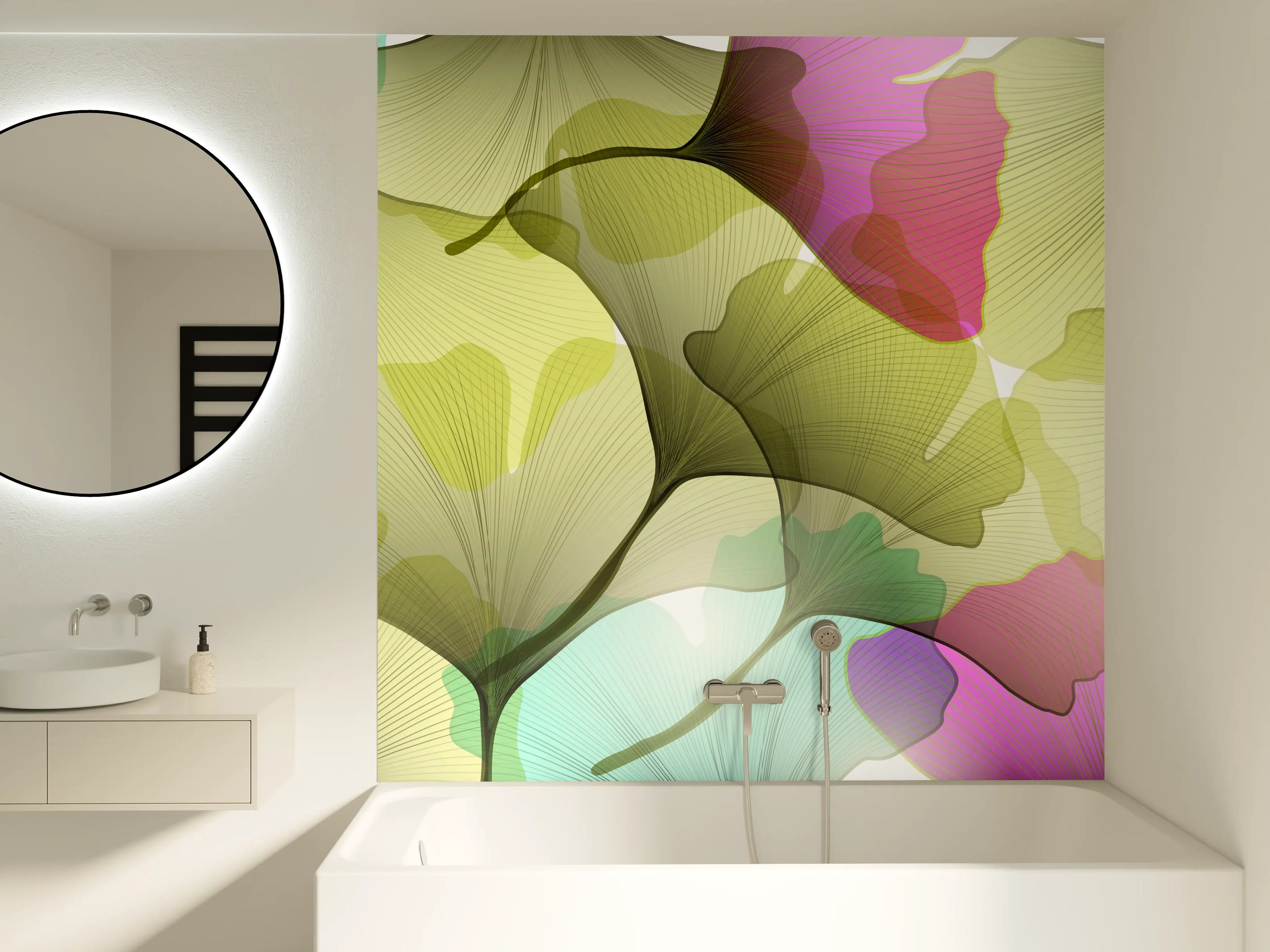 Badewannen-Rückwand - Buntes Ginkgo Blätter Design