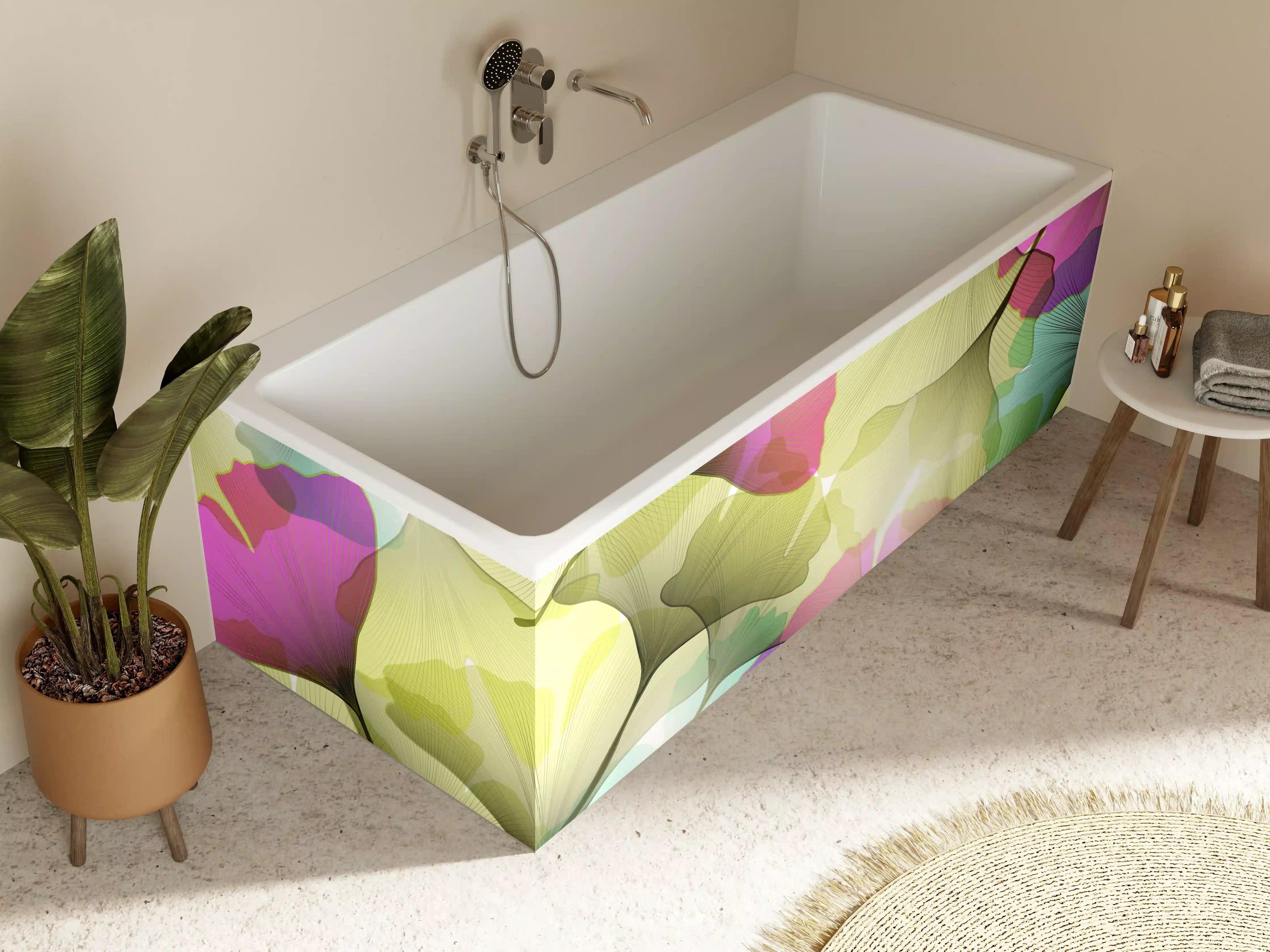 Badewannen-Rückwand - Buntes Ginkgo Blätter Design