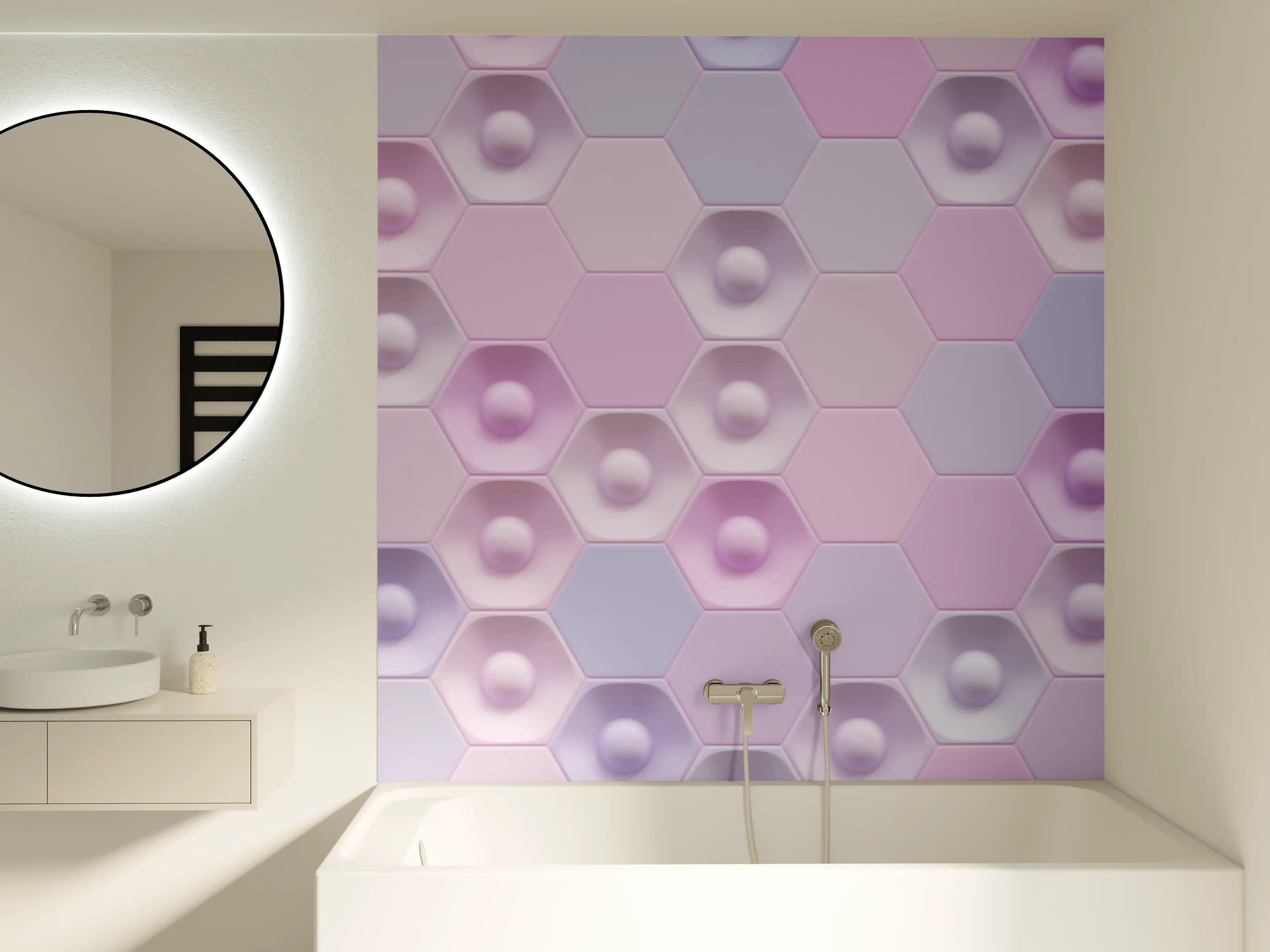 Badewannen-Rückwand - Buntes Hexagon-Muster 3D