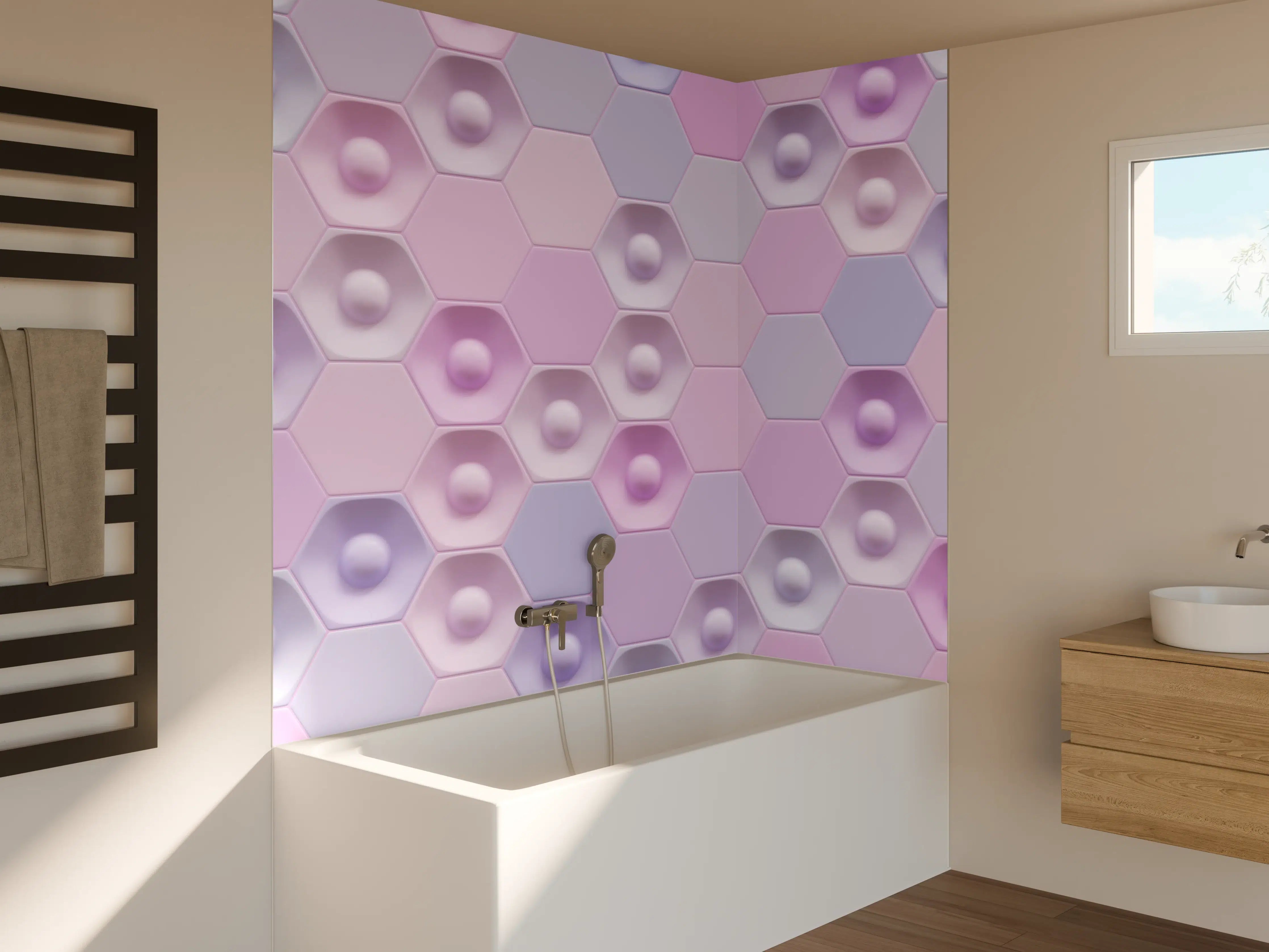 Badewannen-Rückwand - Buntes Hexagon-Muster 3D