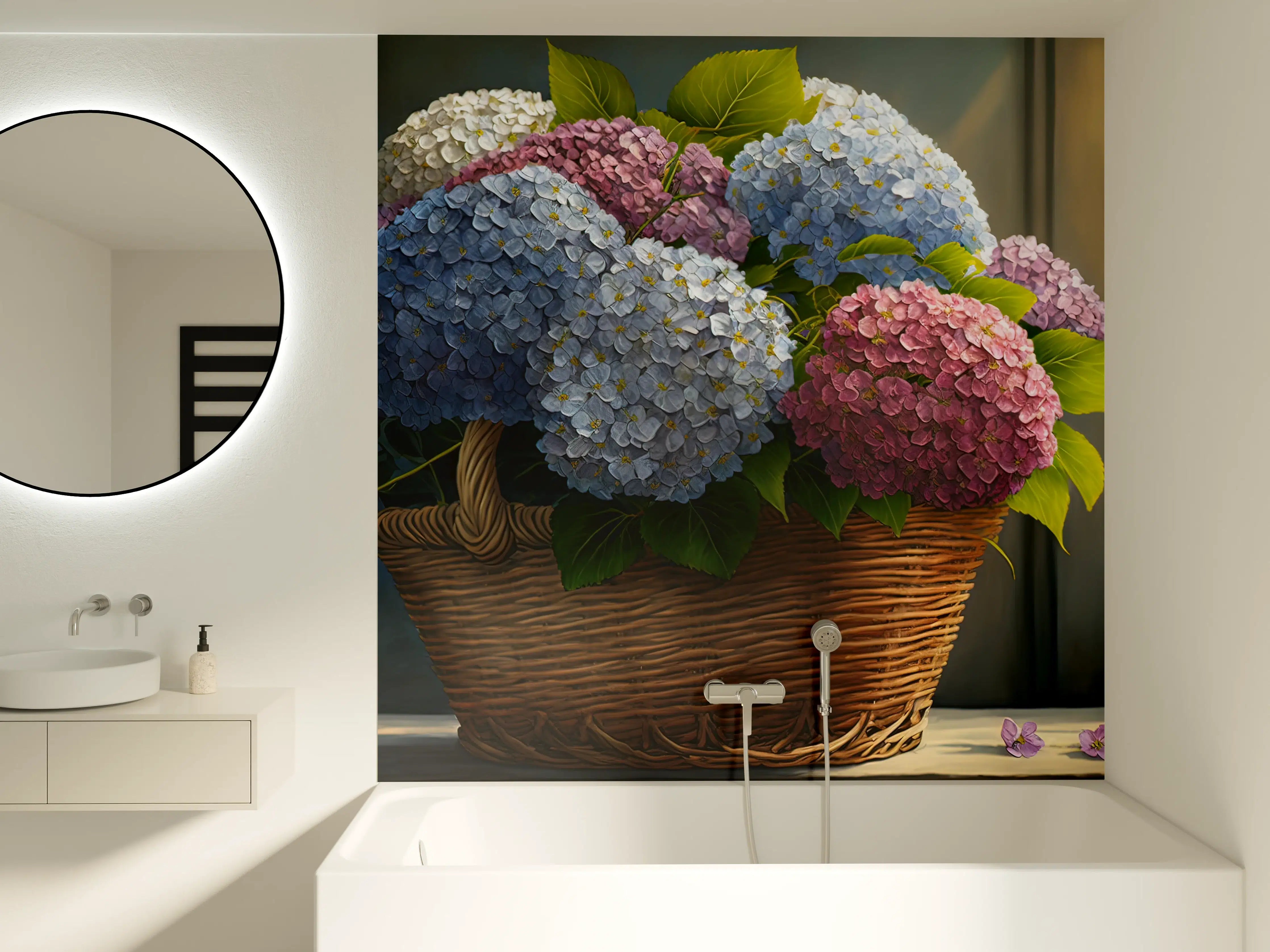 Badewannen-Rückwand - Buntes Hortensien Blumenarrangement