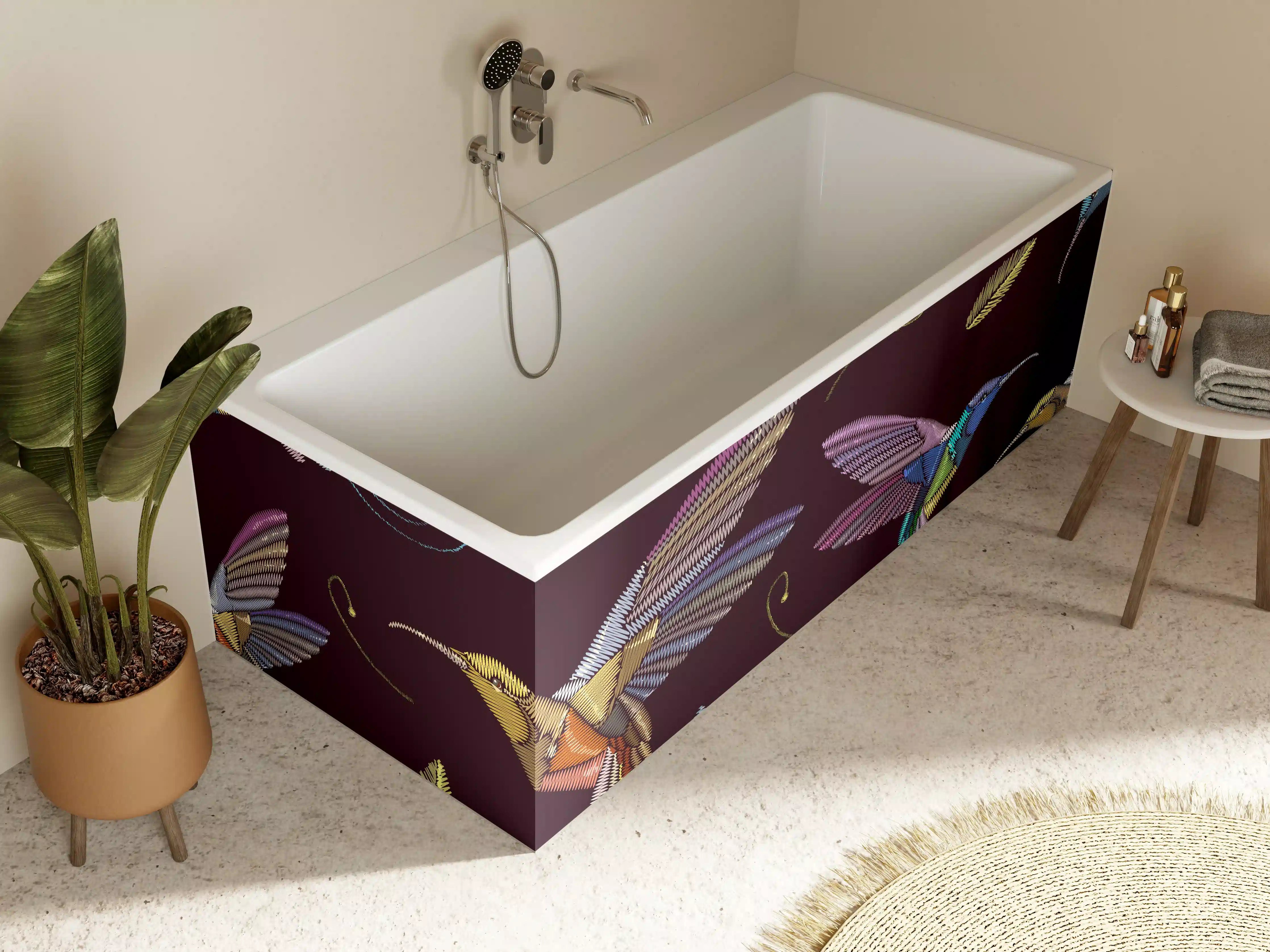 Badewannen-Rückwand - Buntes Kolibri Blumen Muster