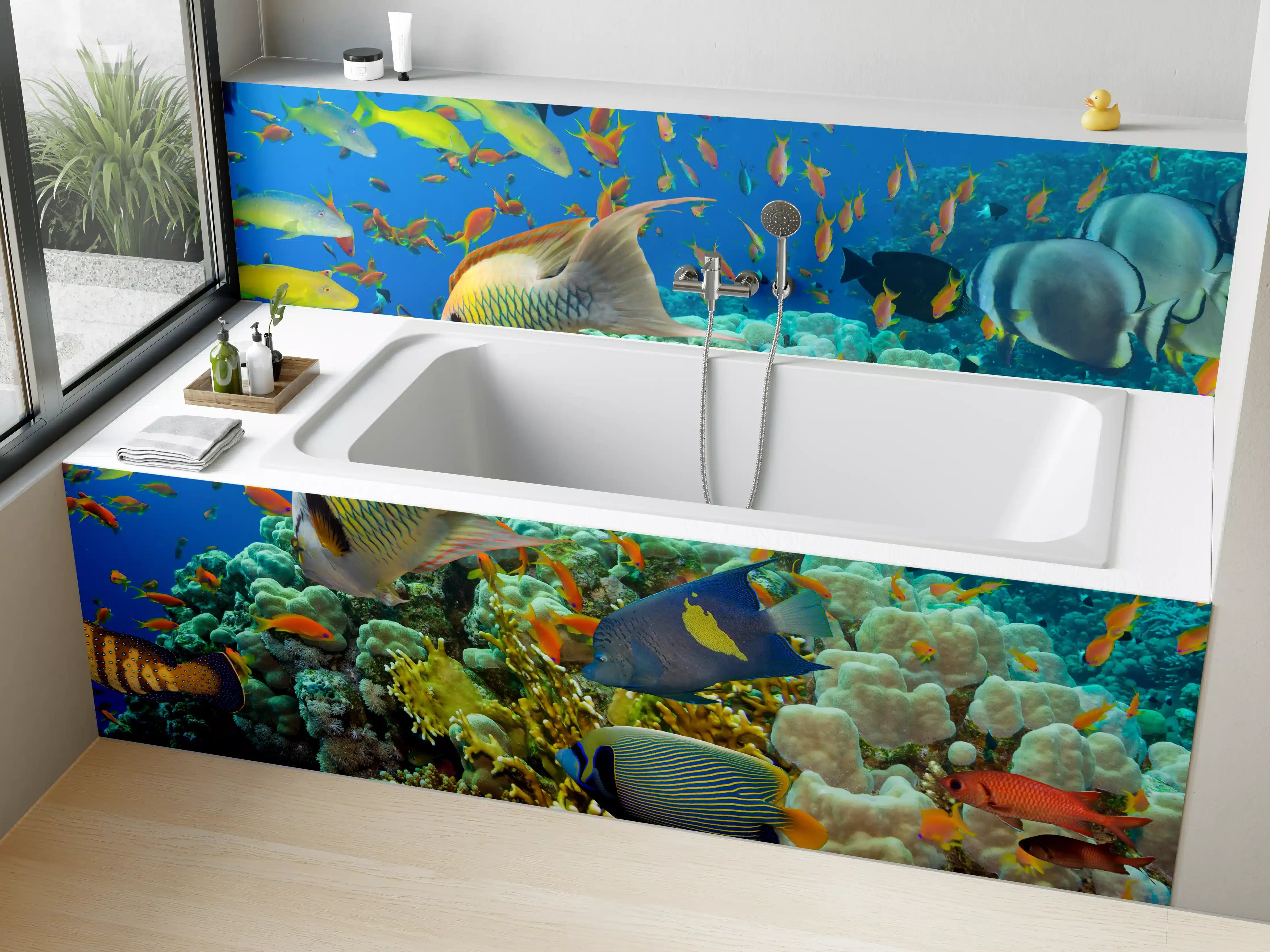 Badewannen-Rückwand - Buntes Korallenriff mit Fischen