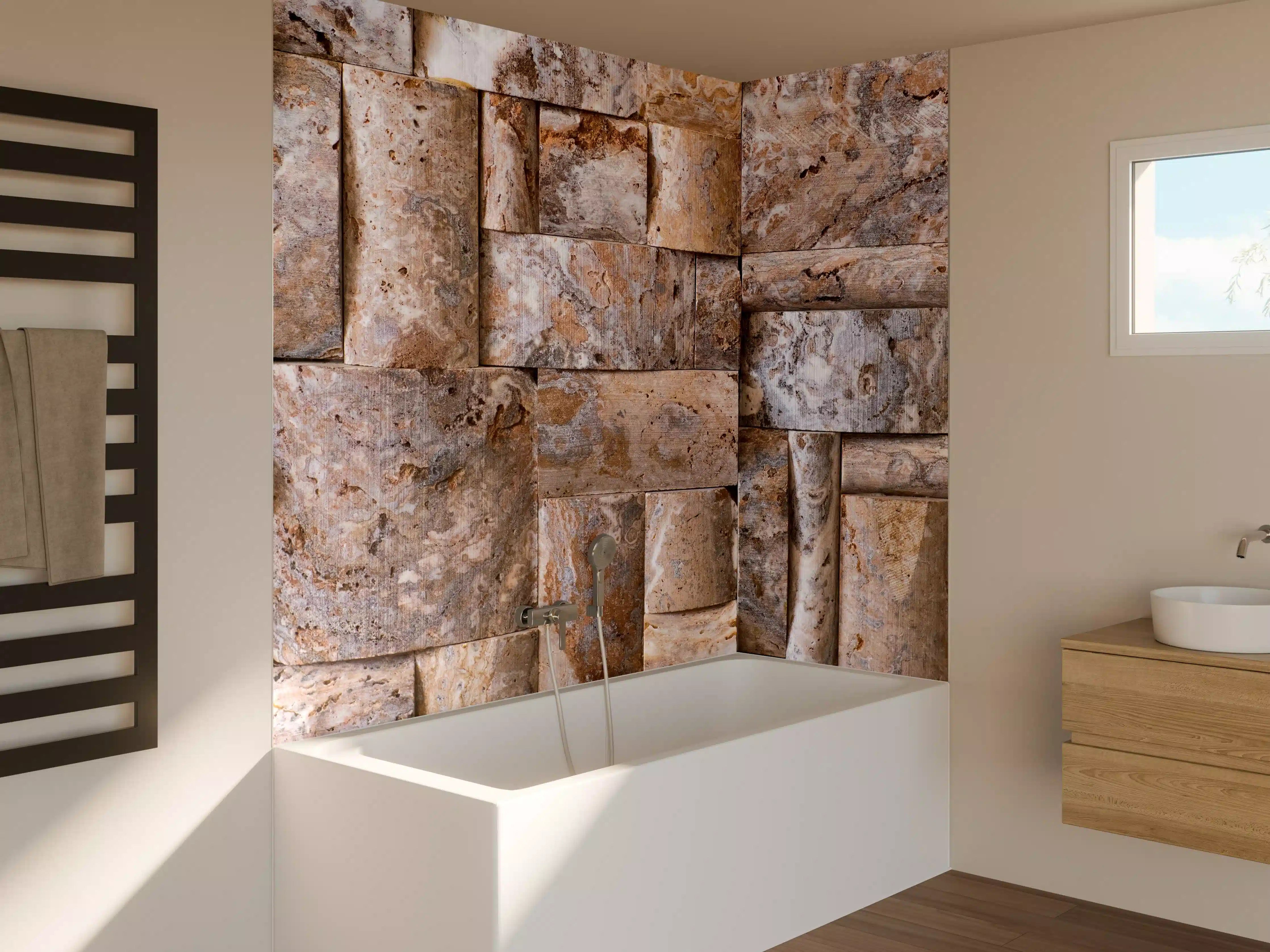 Badewannen-Rückwand - Buntes Mosaikstein-Design in Erdtönen