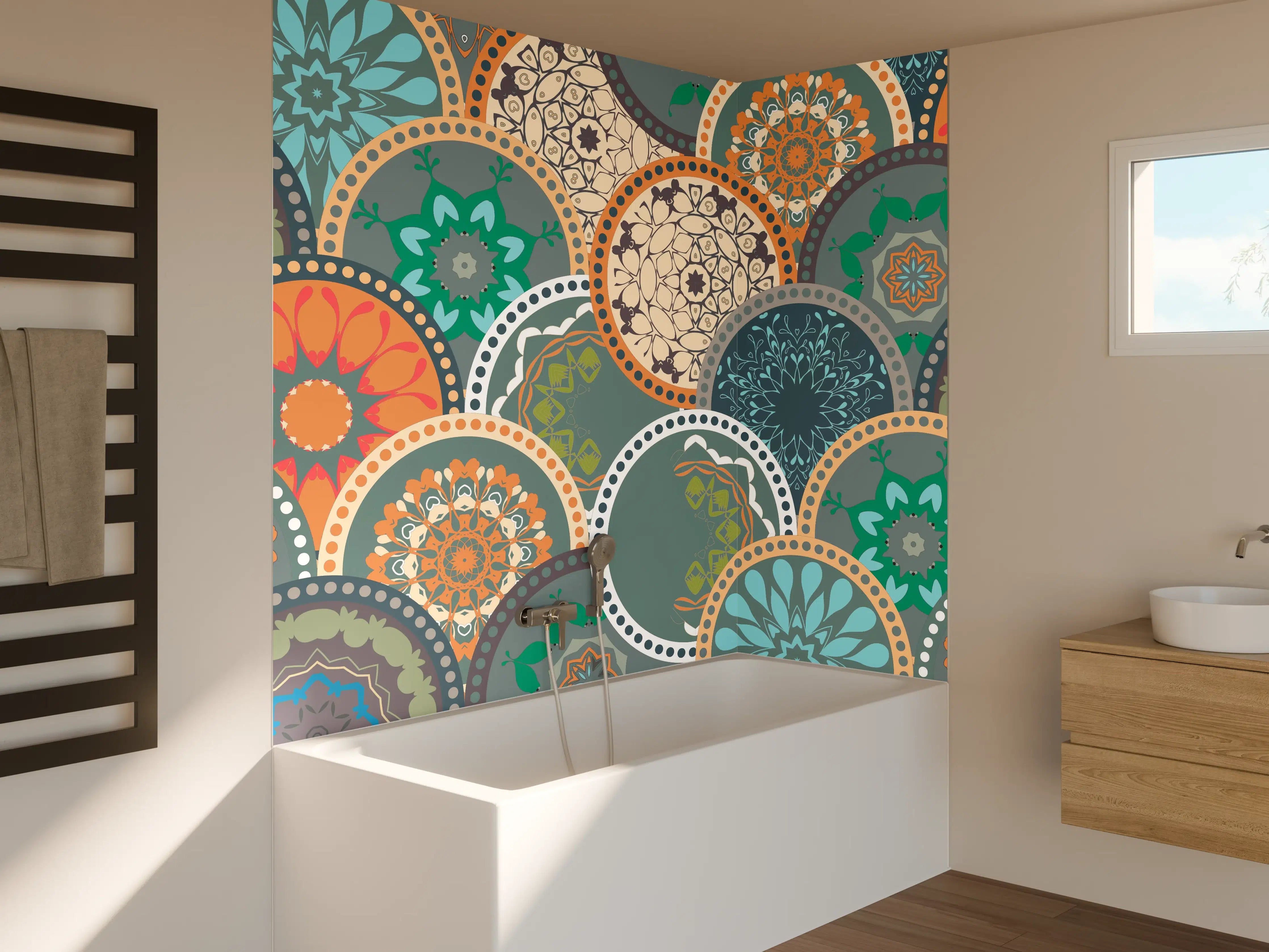 Badewannen-Rückwand - Buntes Muster Mandala Design