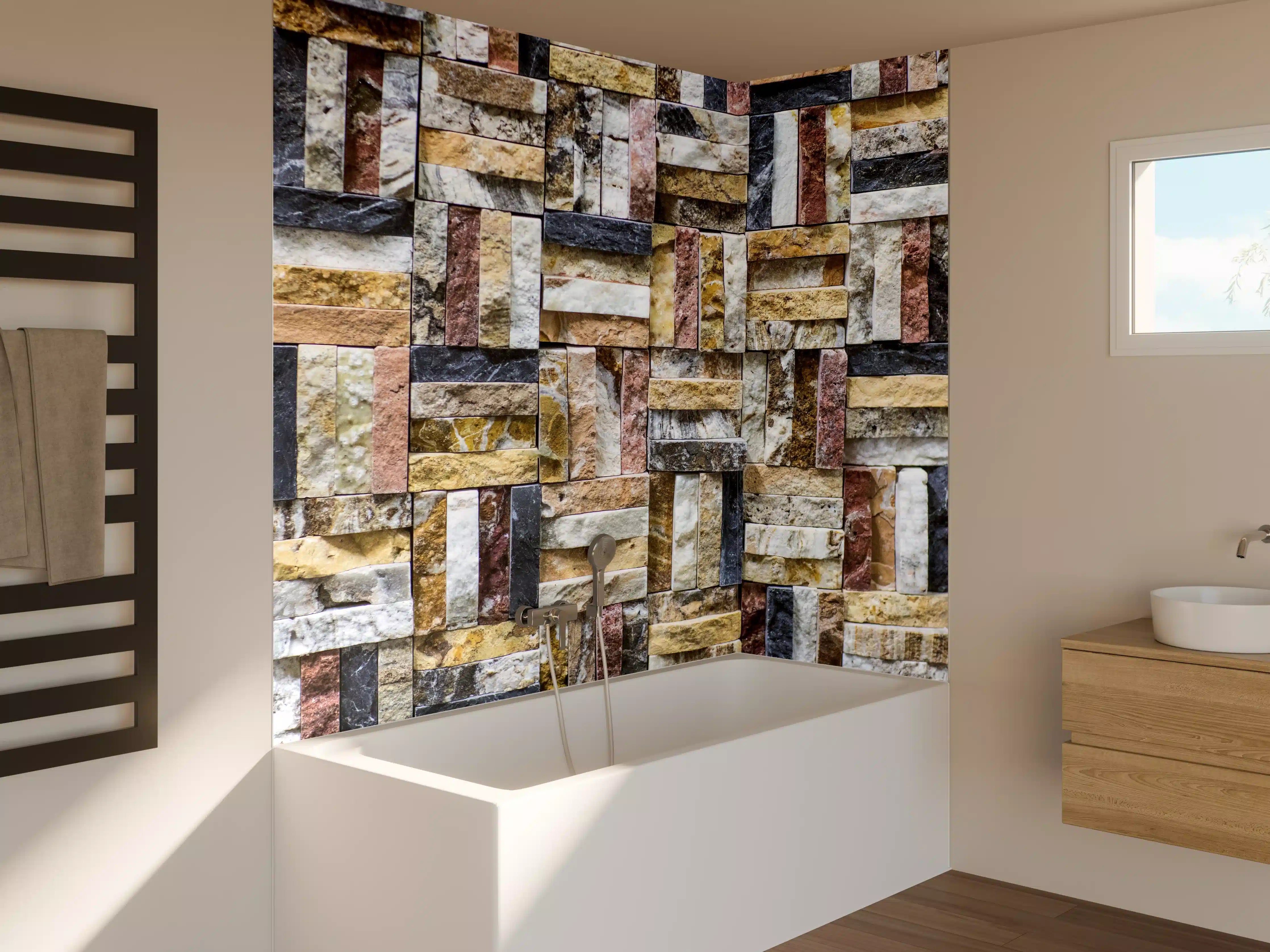 Badewannen-Rückwand - Buntes Naturstein Mosaik