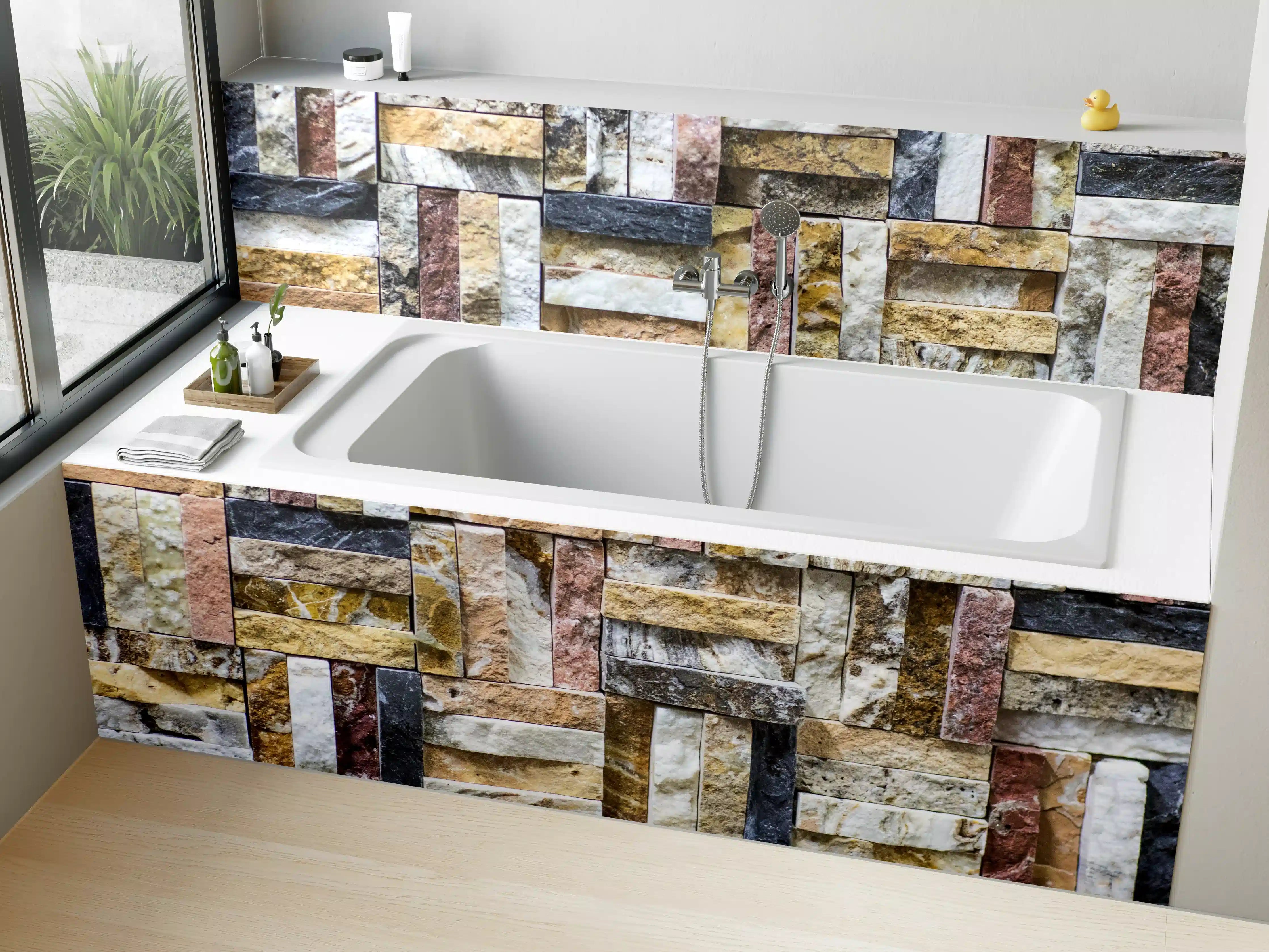 Badewannen-Rückwand - Buntes Naturstein Mosaik