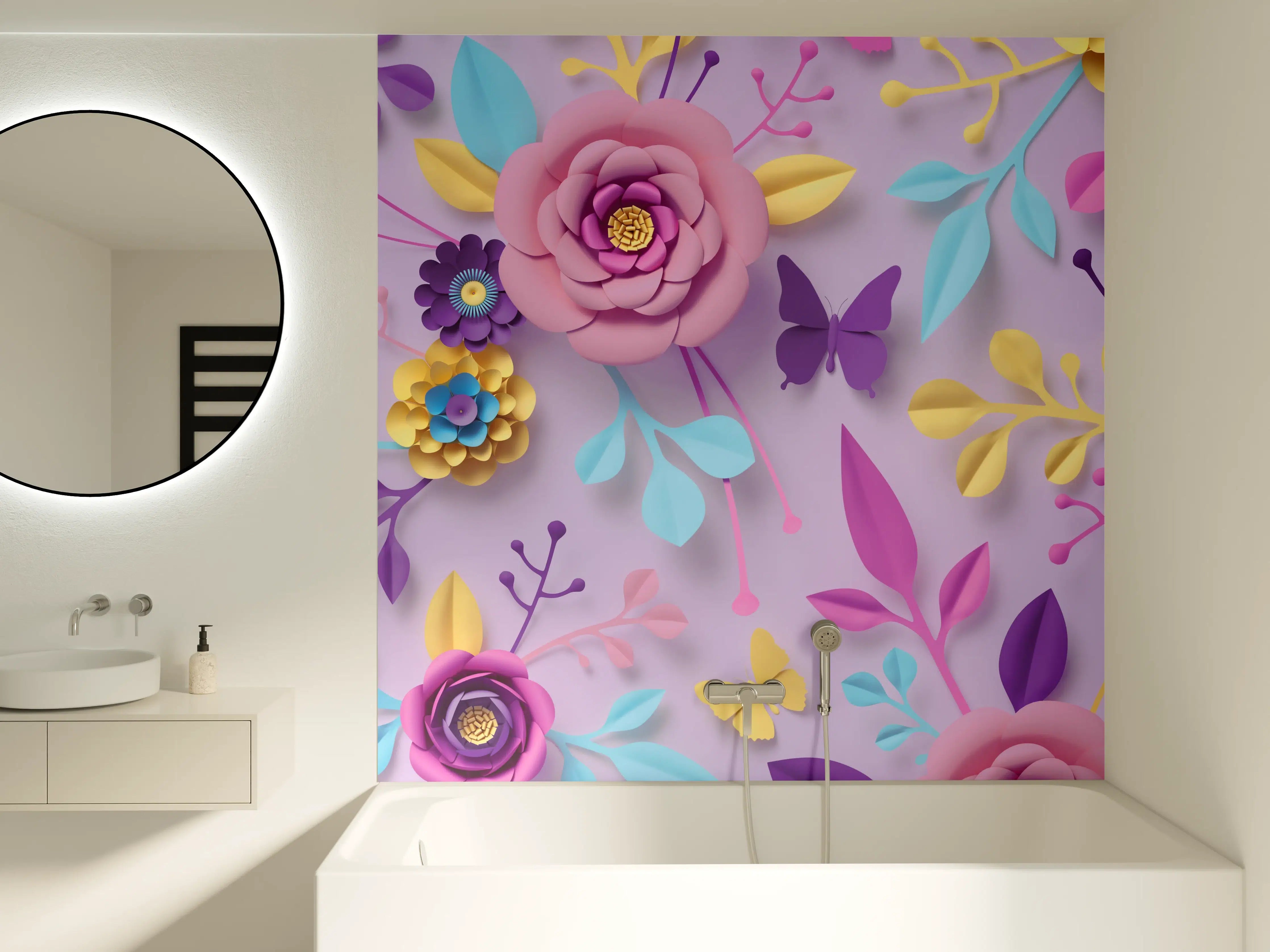 Badewannen-Rückwand - Buntes Papierblumen-Wandbild