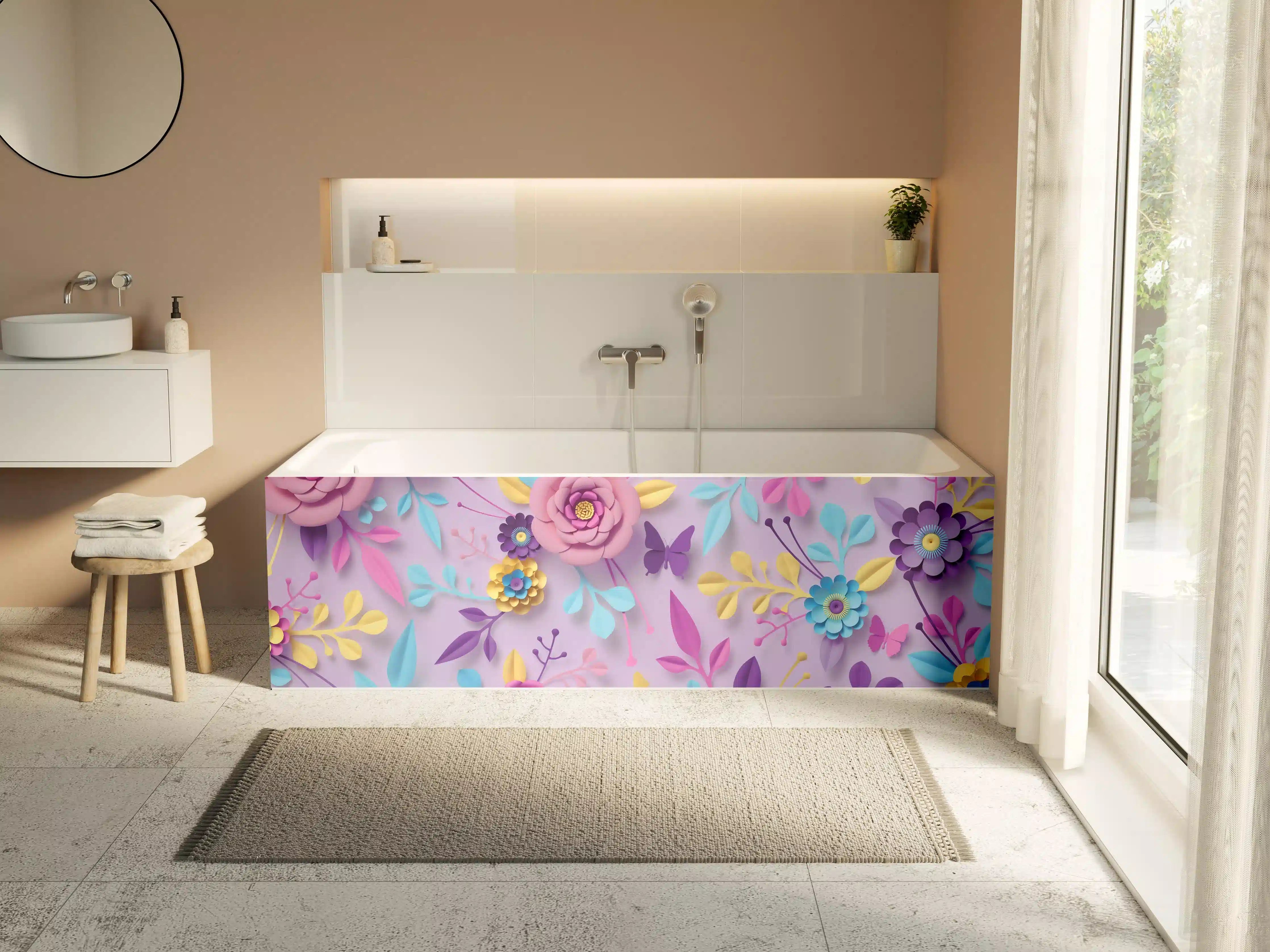 Badewannen-Rückwand - Buntes Papierblumen-Wandbild