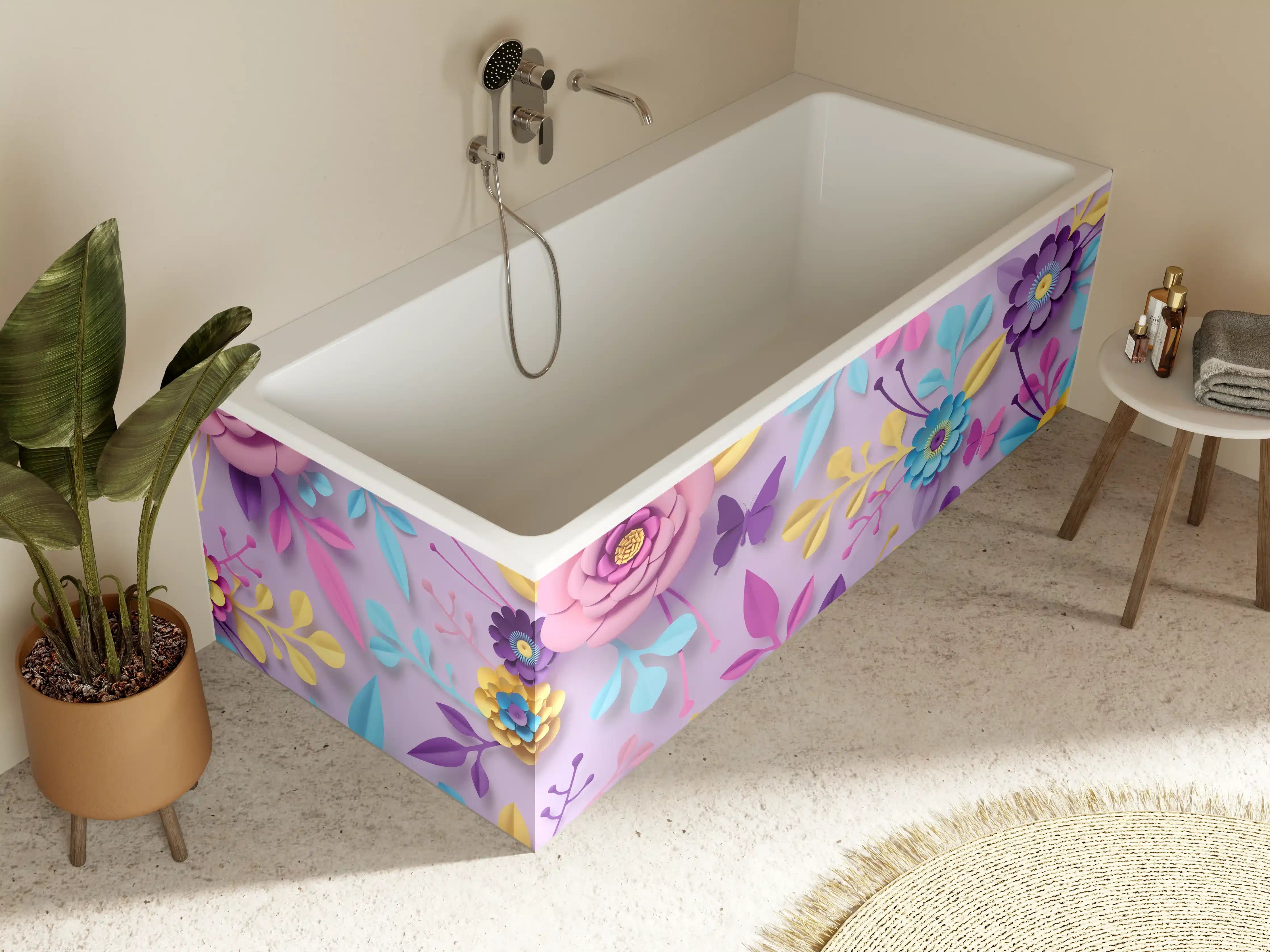 Badewannen-Rückwand - Buntes Papierblumen-Wandbild