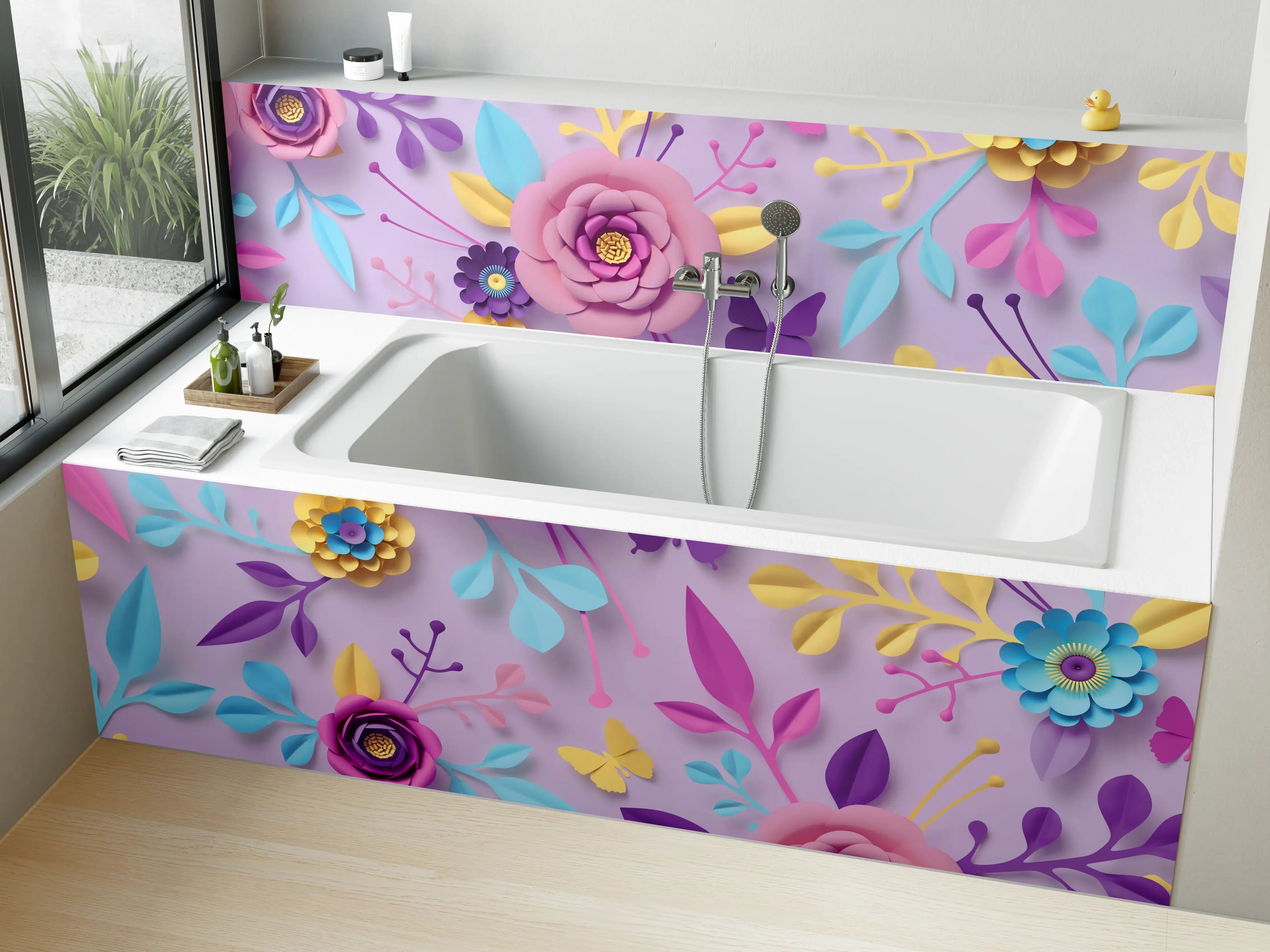 Badewannen-Rückwand - Buntes Papierblumen-Wandbild